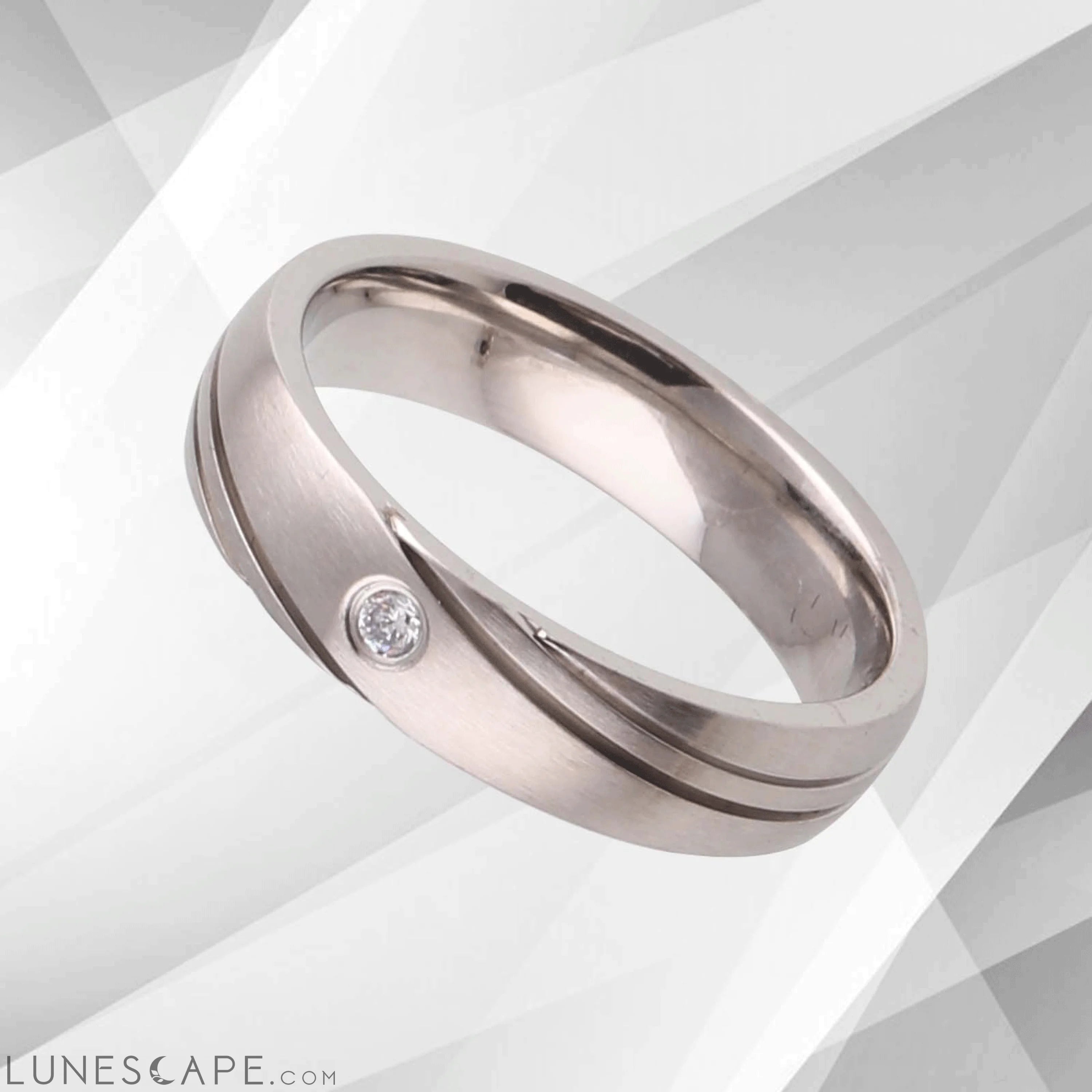 0.35Ct C Z Diamond Engagement Promise Titanium Band Ring 18Ct White LUNESCAPE