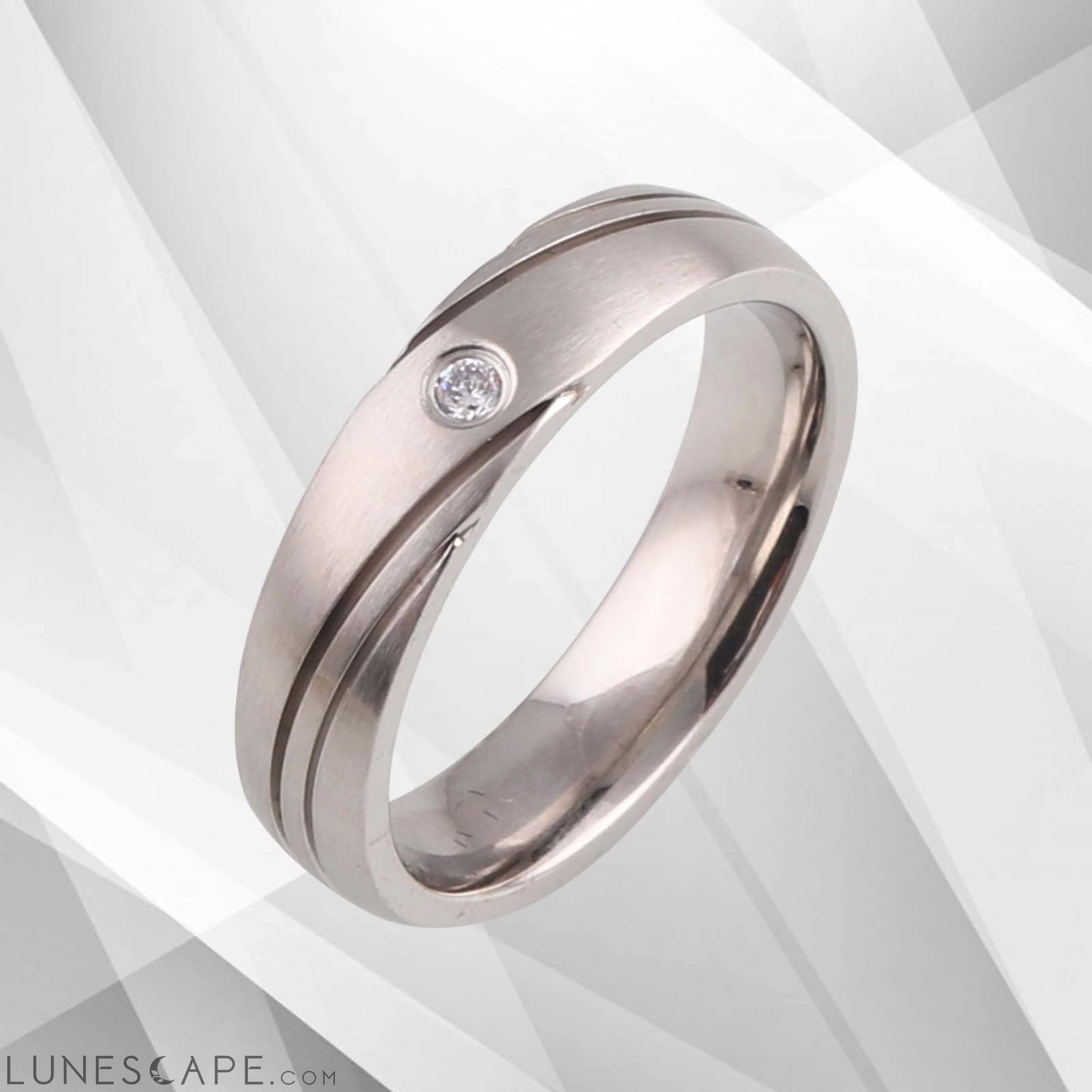 0.35Ct C Z Diamond Engagement Promise Titanium Band Ring 18Ct White LUNESCAPE