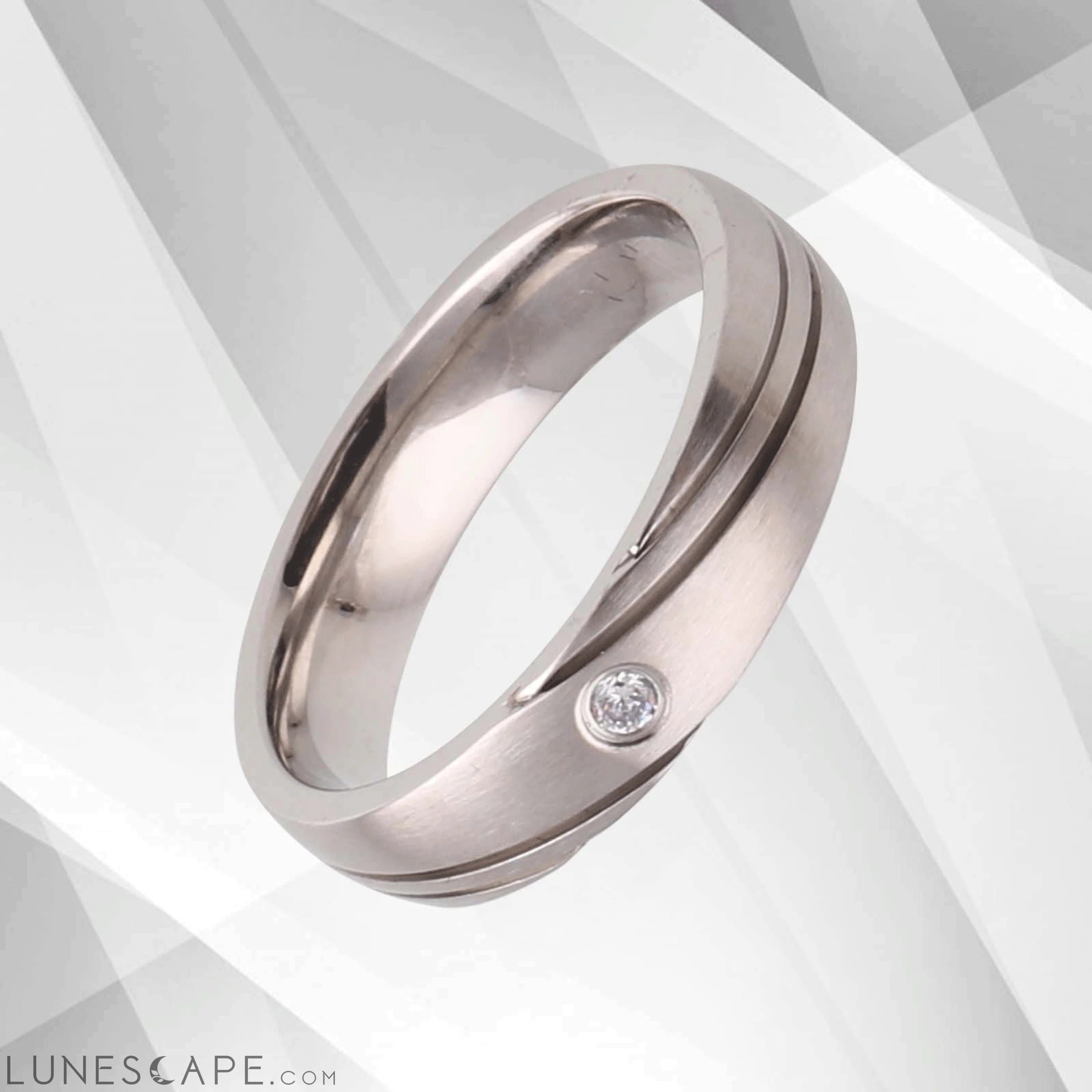 0.35Ct C Z Diamond Engagement Promise Titanium Band Ring 18Ct White LUNESCAPE