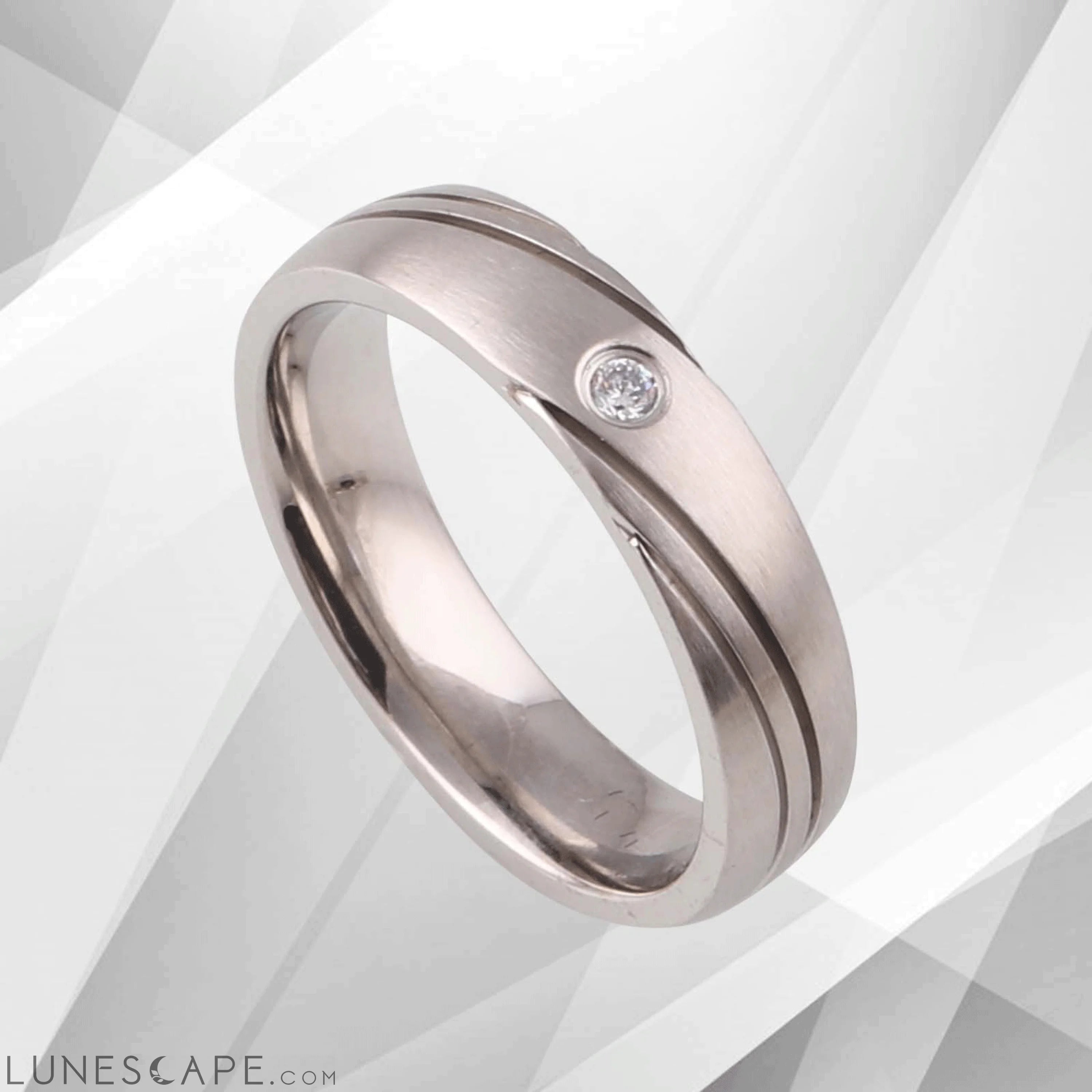 0.35Ct C Z Diamond Engagement Promise Titanium Band Ring 18Ct White LUNESCAPE