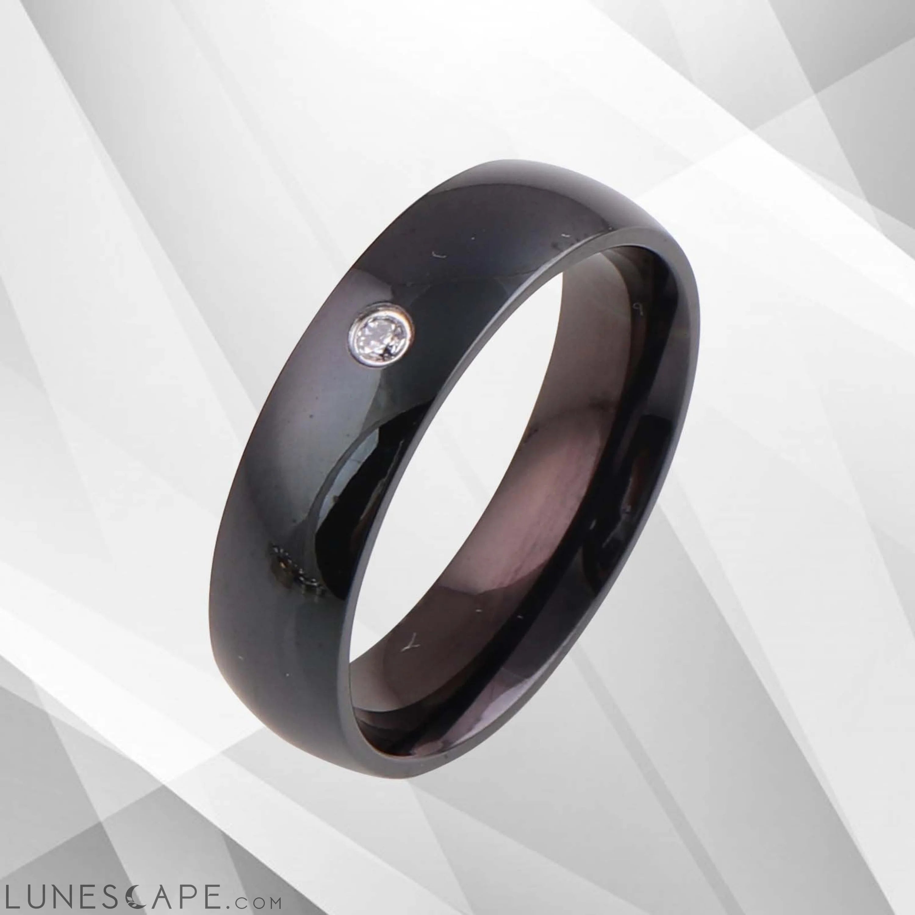 0.35Ct C Z Diamond Ring Anniversary Engagement Black Titanium Band LUNESCAPE