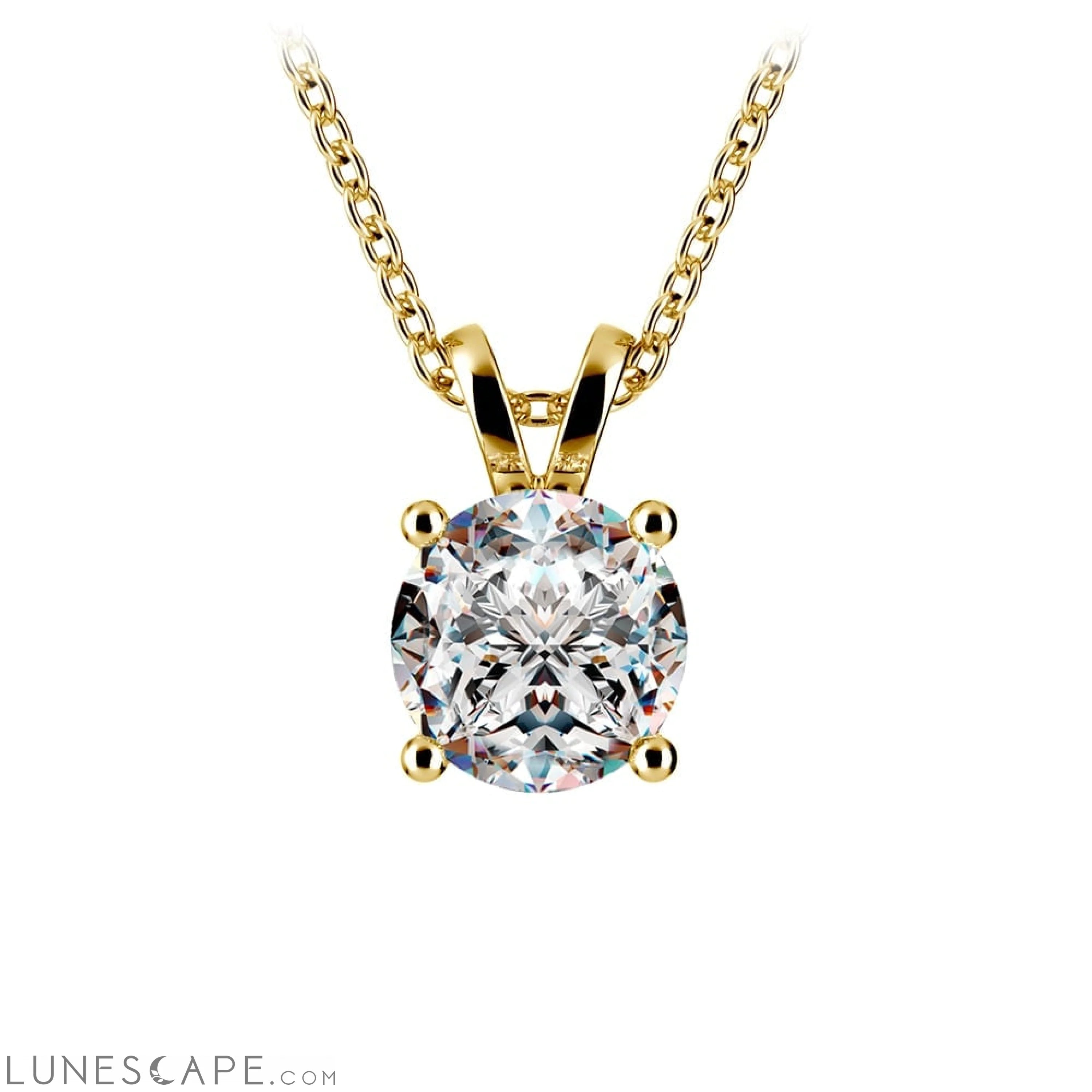 0.5/ 0.75 Ctw Prong Set Round Diamond Pendant in White /Yellow Gold G-Vs LUNESCAPE