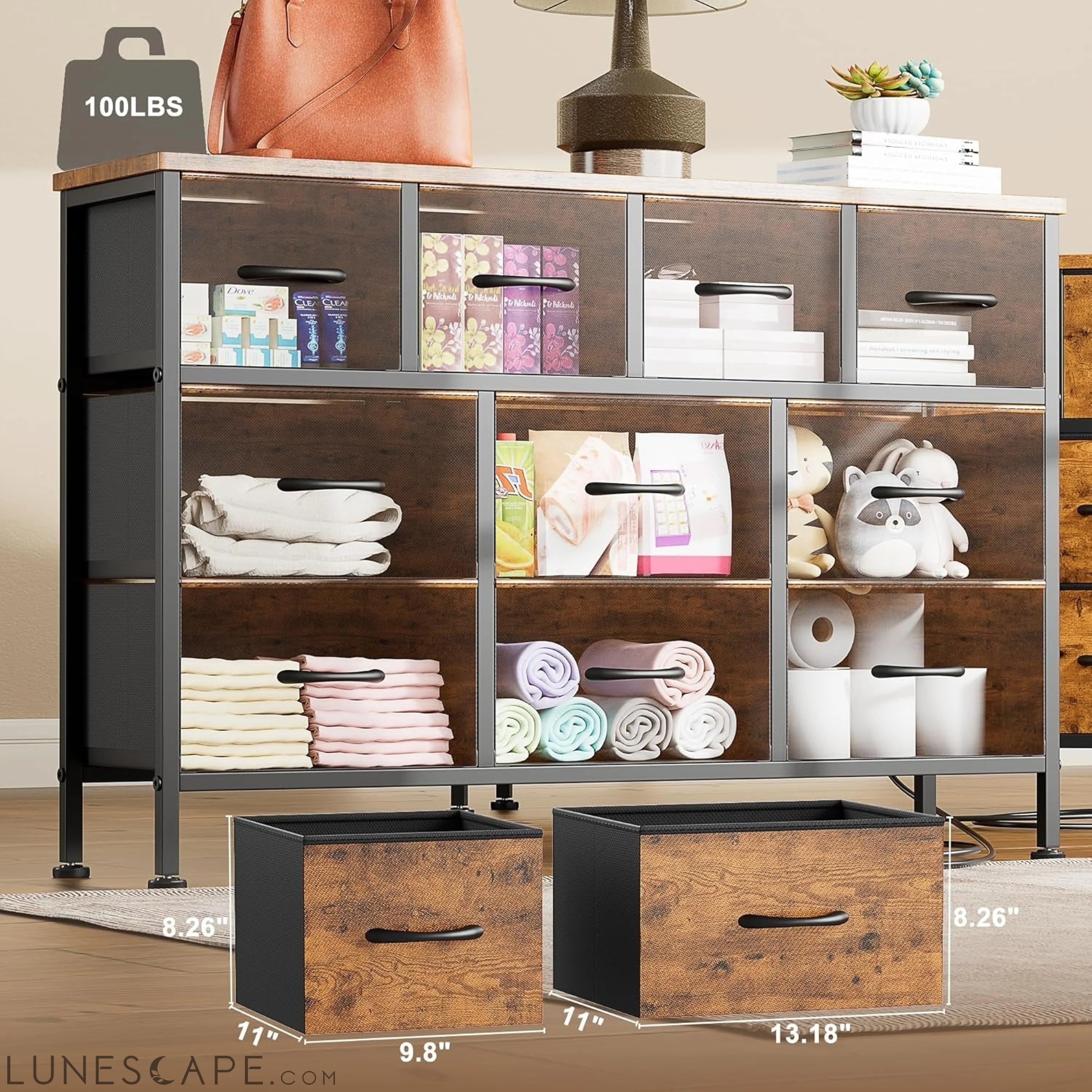 10 Drawer Dresser for Bedroom, Dressers TV Stand with Power Outlet, LUNESCAPE