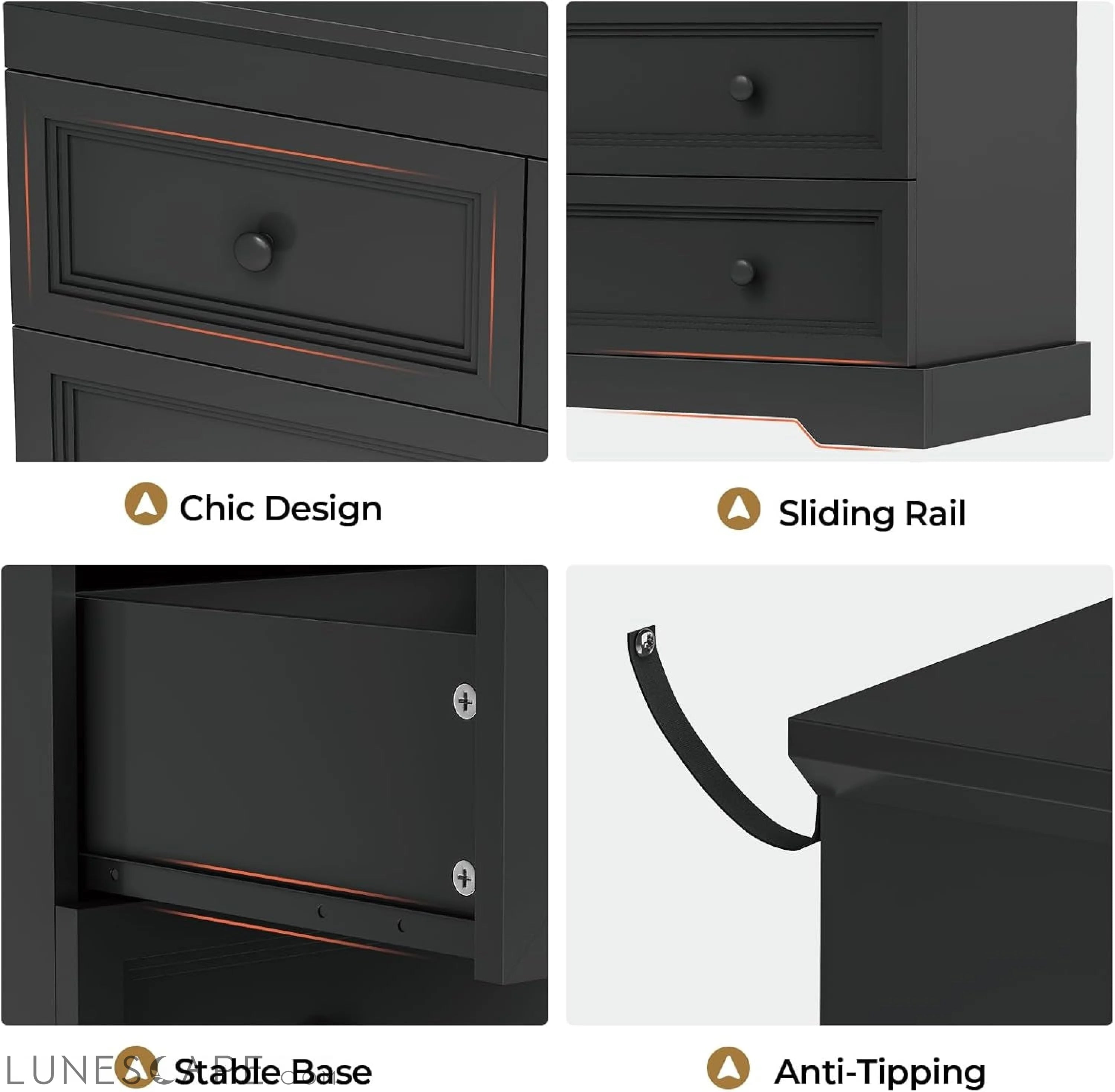 10 Drawers Dresser, Black Large Chest of Drawers, 55" Long TV Stand LUNESCAPE
