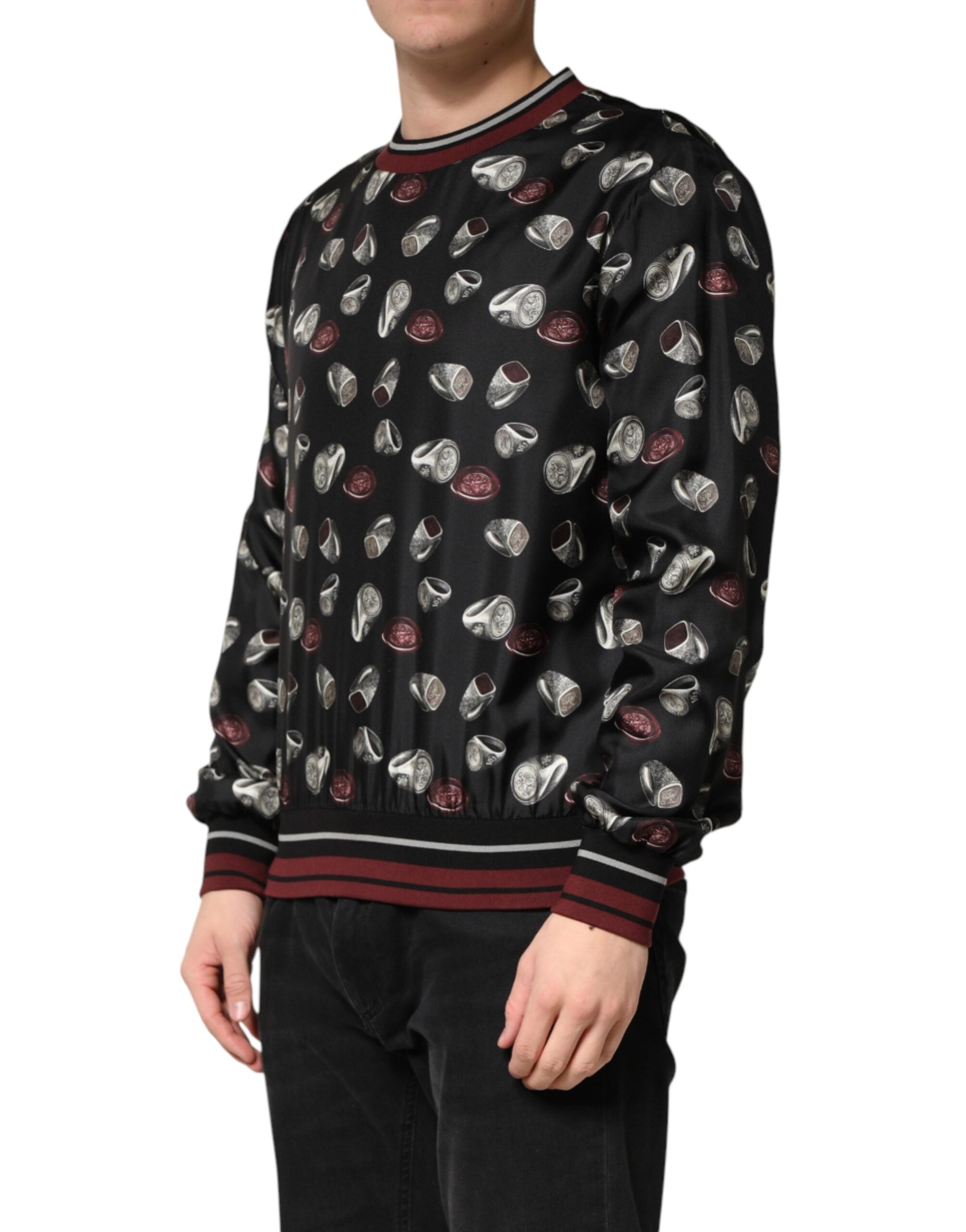 Dolce & Gabbana Black Ring Print CrewNeck Sweatshirt Sweater