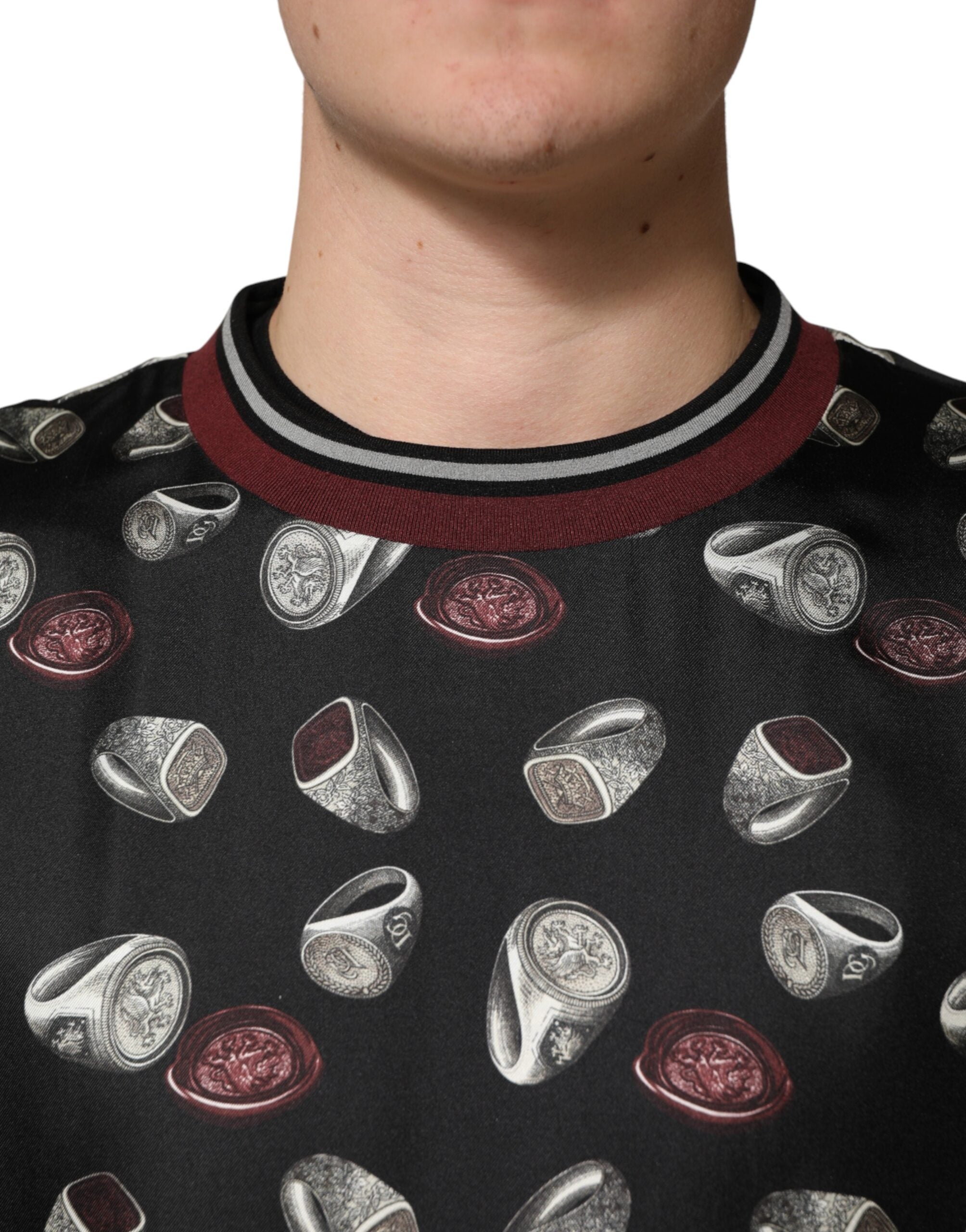 Dolce & Gabbana Black Ring Print CrewNeck Sweatshirt Sweater