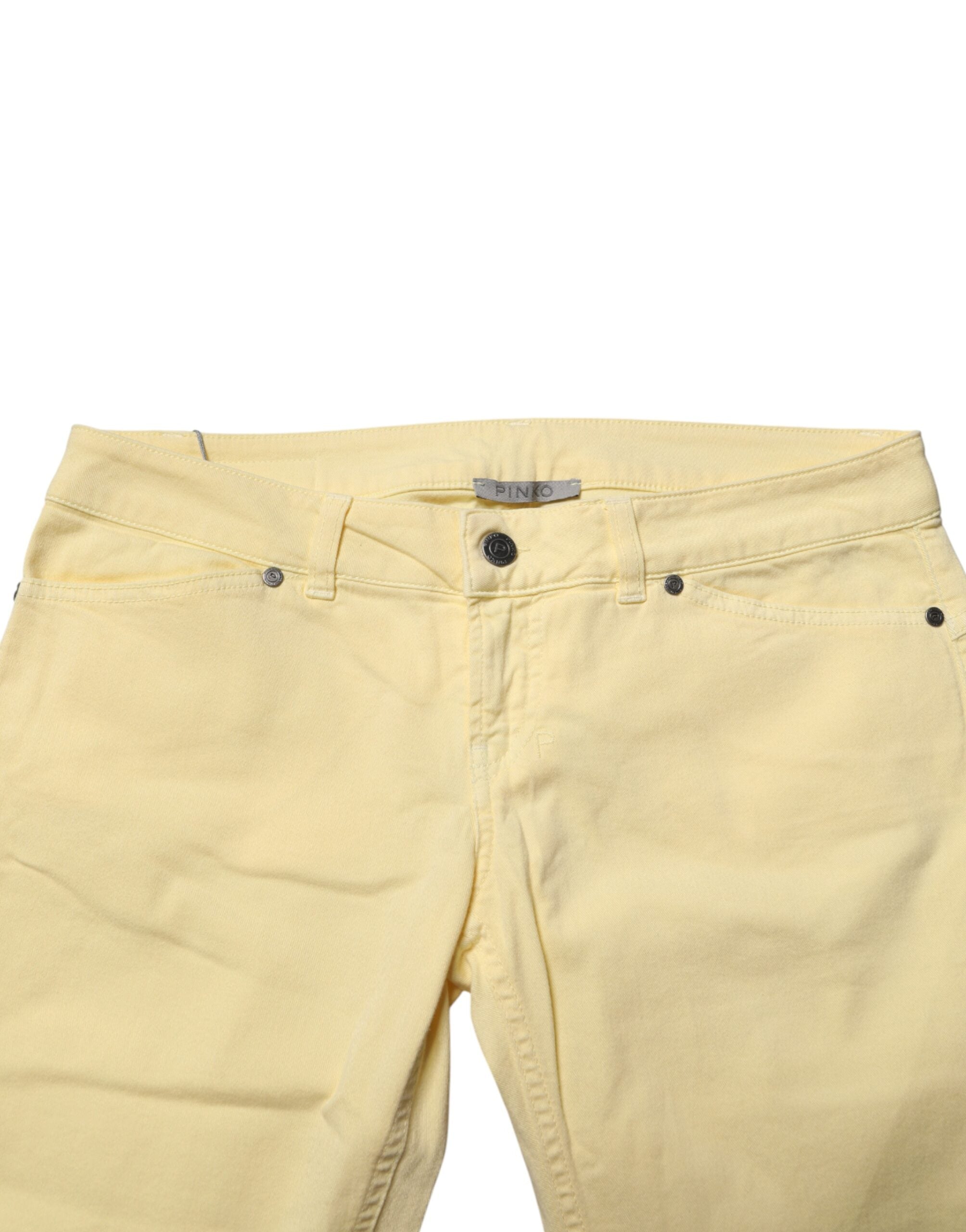 PINKO Yellow Cotton Low Waist Slim Fit Skinny Denim Casual Jeans
