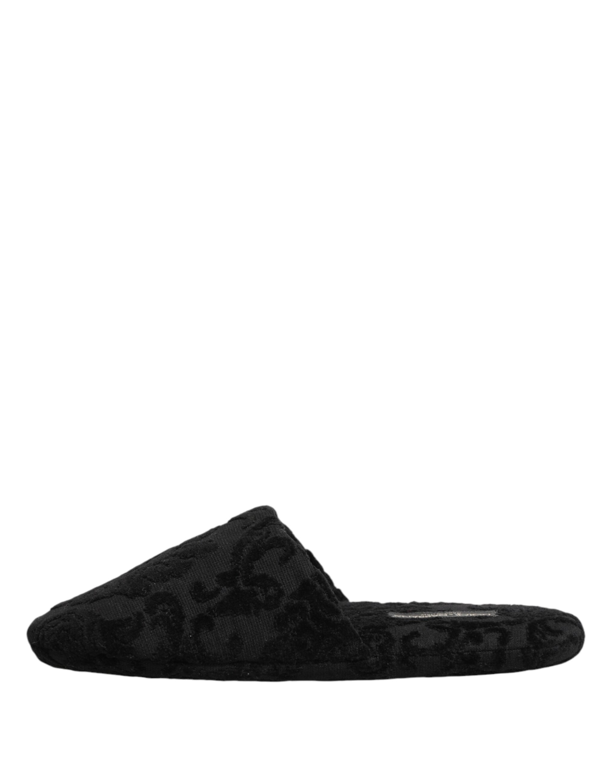 Dolce & Gabbana Black Logo Embroidered Slipper