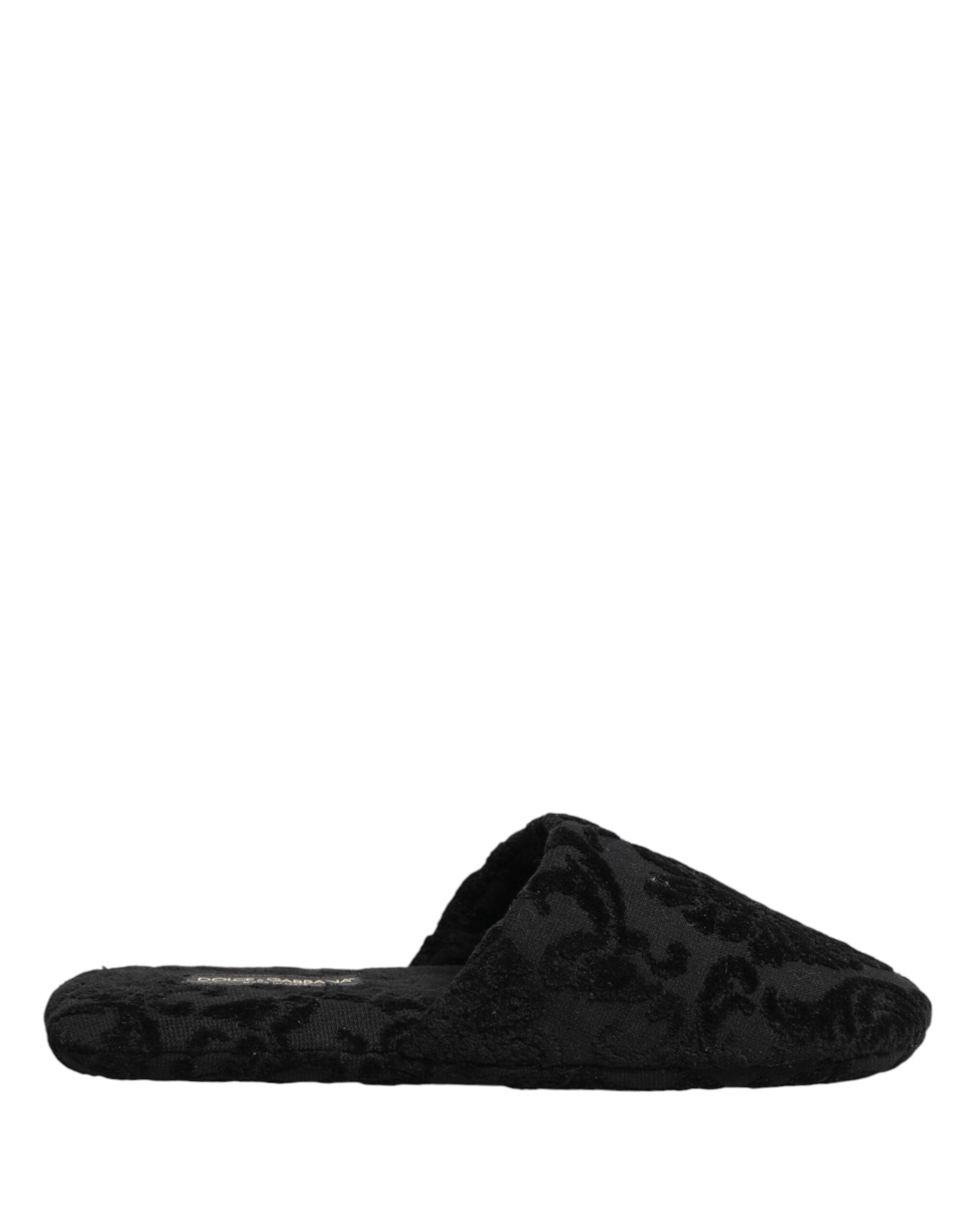Dolce & Gabbana Black Logo Embroidered Slipper