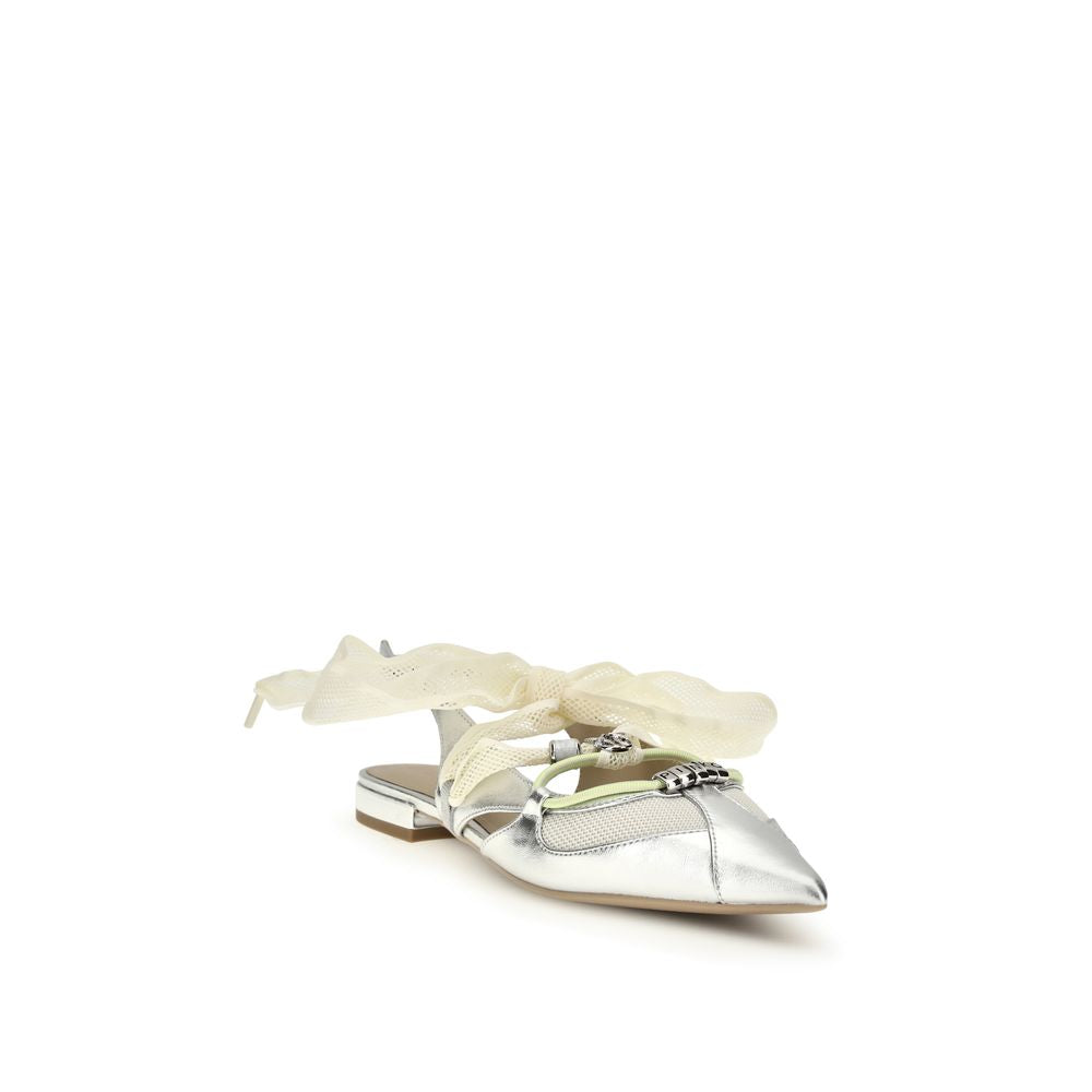 PINKO Silver Calf Leather Bos Taurus Ballet Flats LUNESCAPE