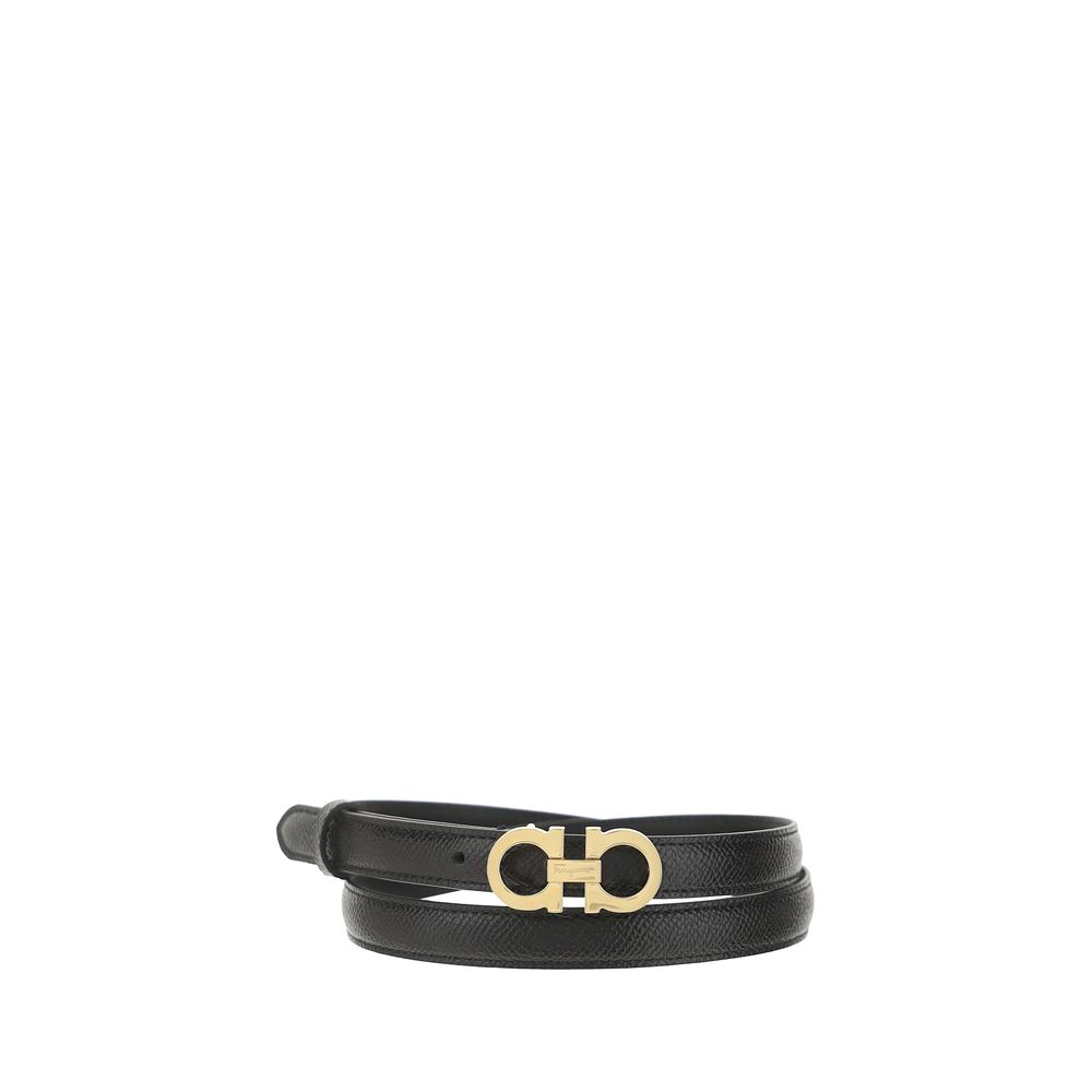 Ferragamo Black Calf Leather Bos Taurus Thin Belt