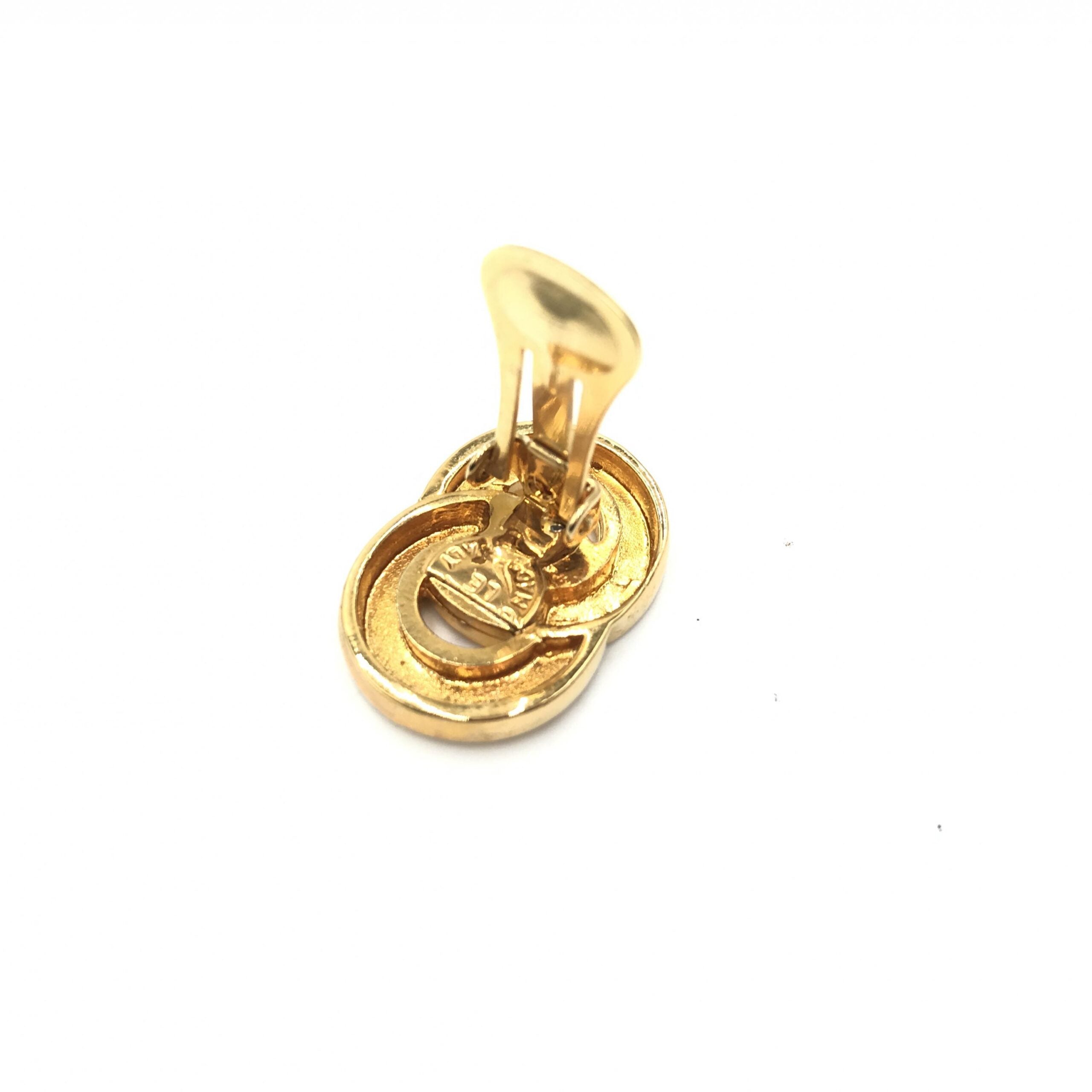 Celine Gold Tone Double Round Motif Earrings