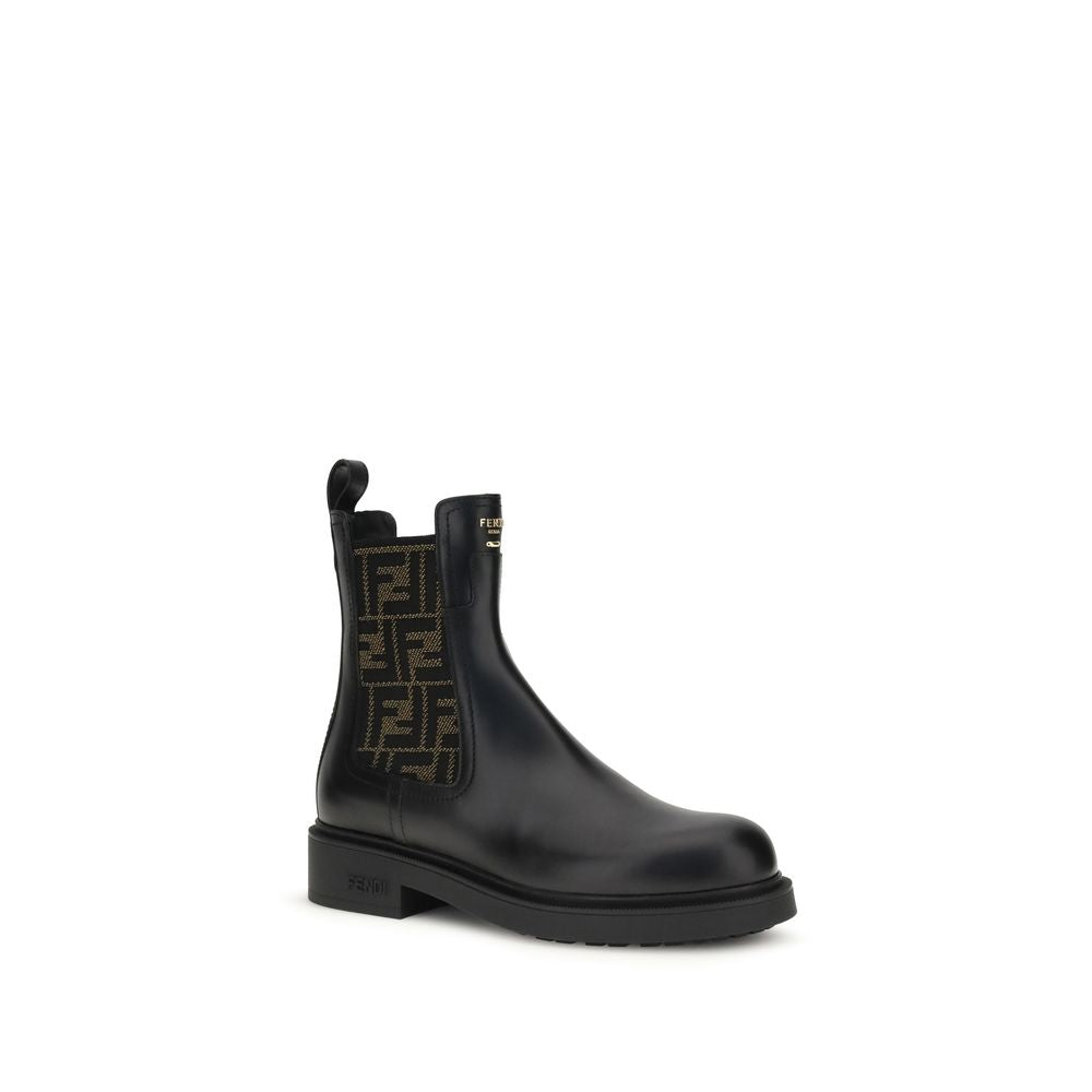 Fendi Black Calf Leather Bos Taurus Ankle Boots LUNESCAPE