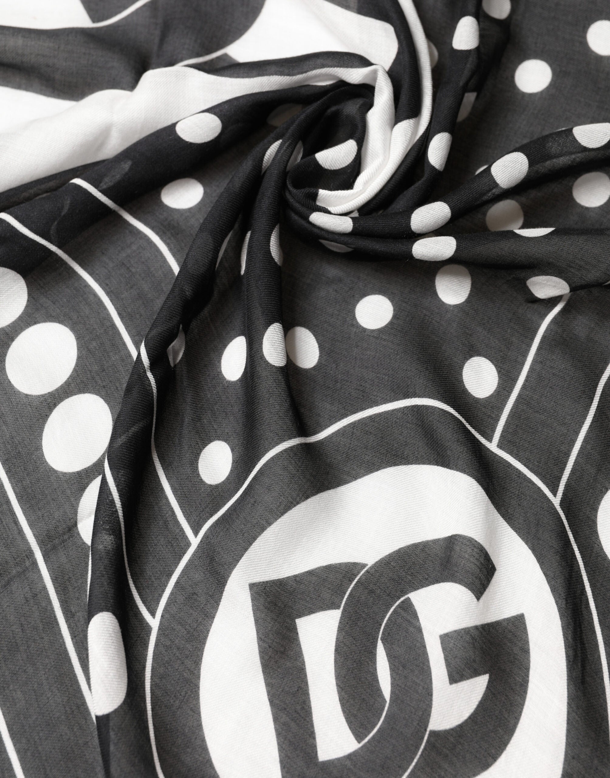 Dolce & Gabbana Black White Polka Dot Logo Stole Wrap 188cm x 116cm Scarf