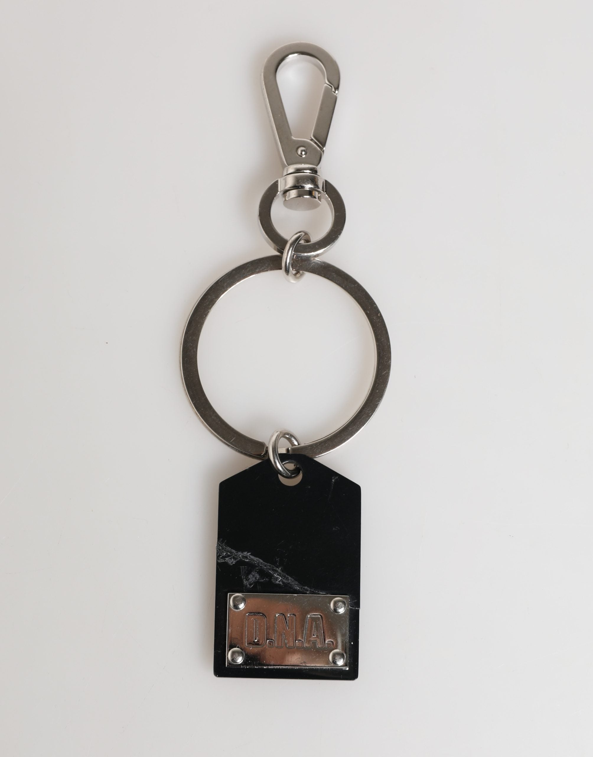 Dolce & Gabbana Black Silver Brass LogoPlaque Metal Ring Keyring Keychain