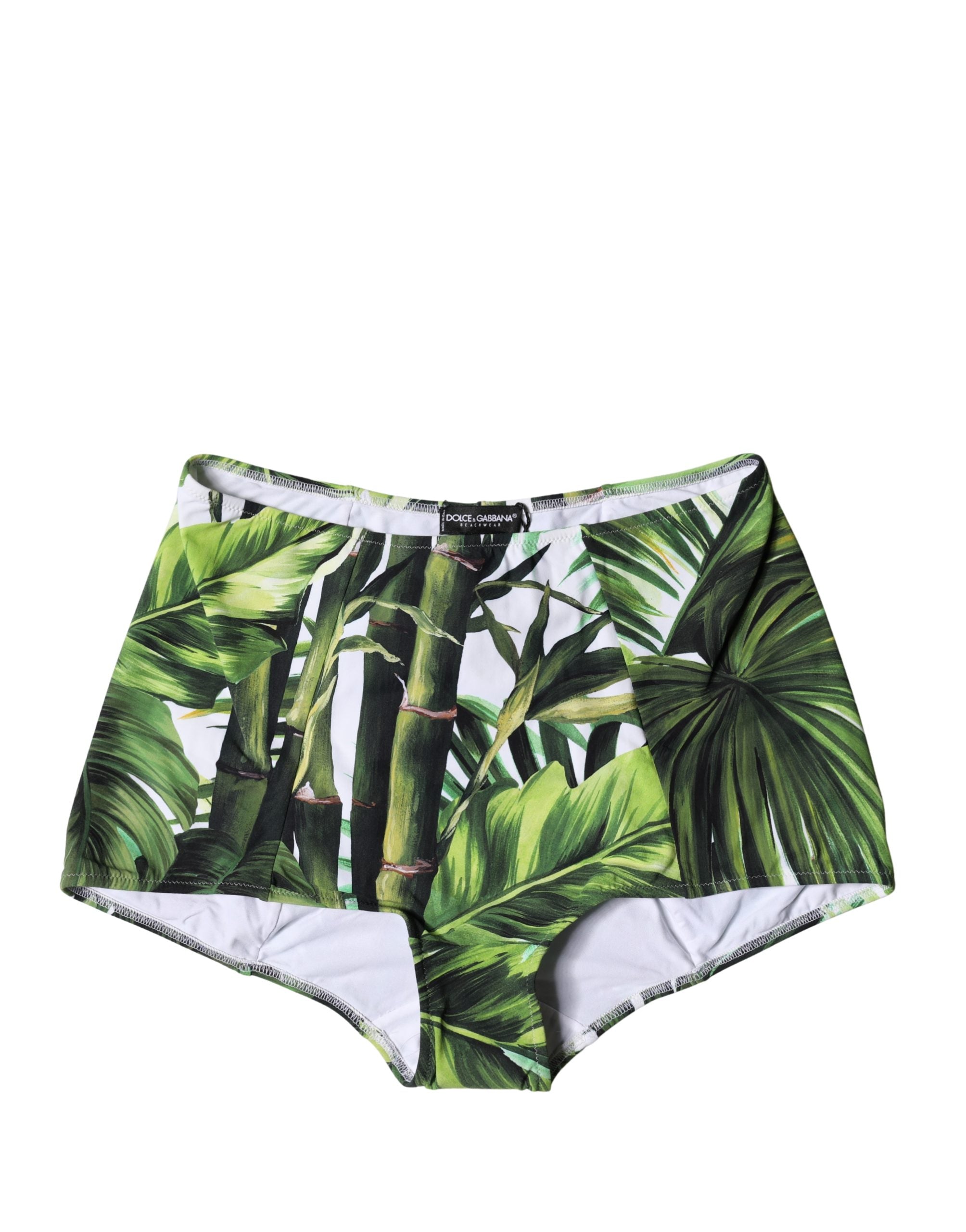 Dolce & Gabbana Green Leaf Print High-Waisted Girdle Beachwear