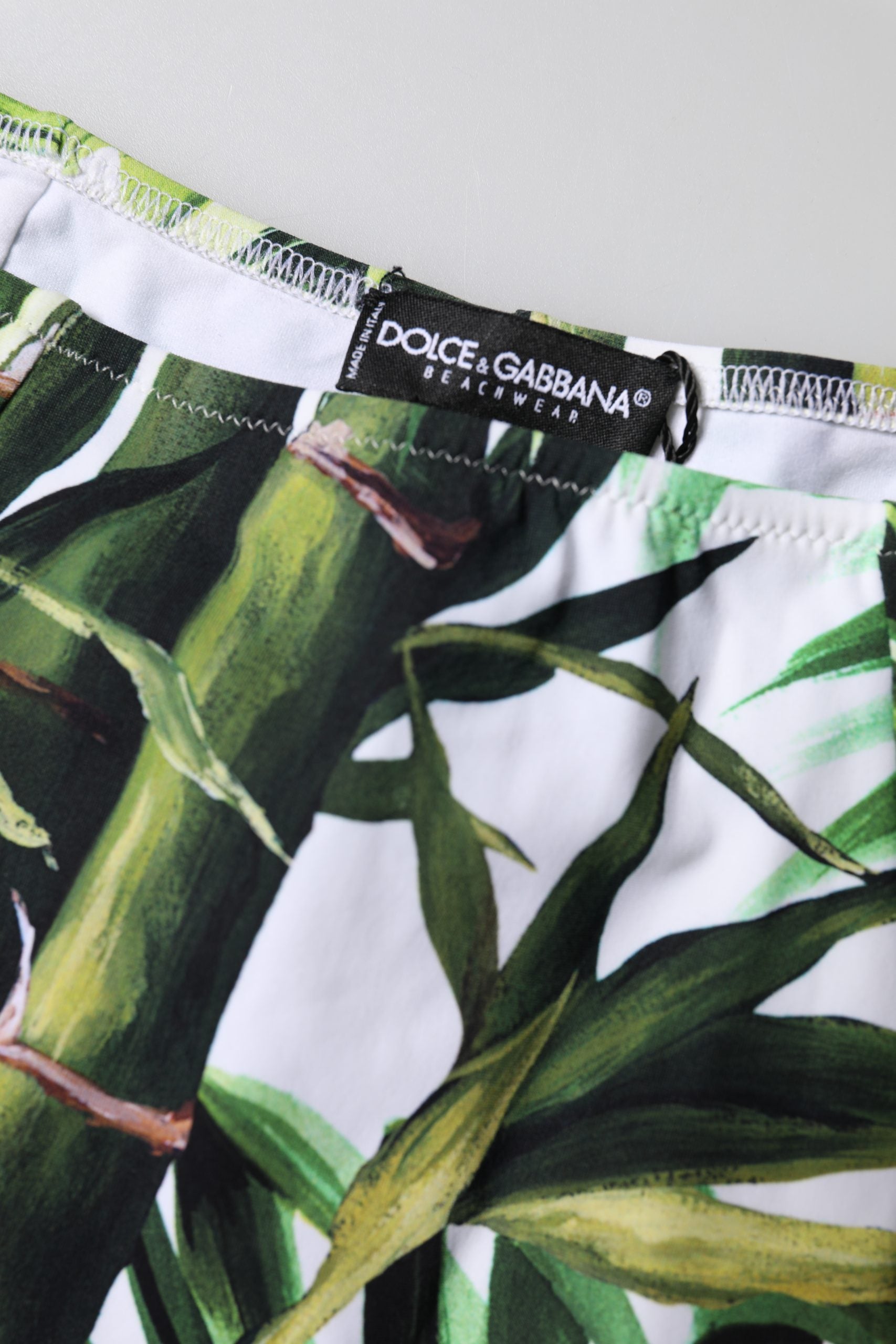 Dolce & Gabbana Green Leaf Print High-Waisted Girdle Beachwear