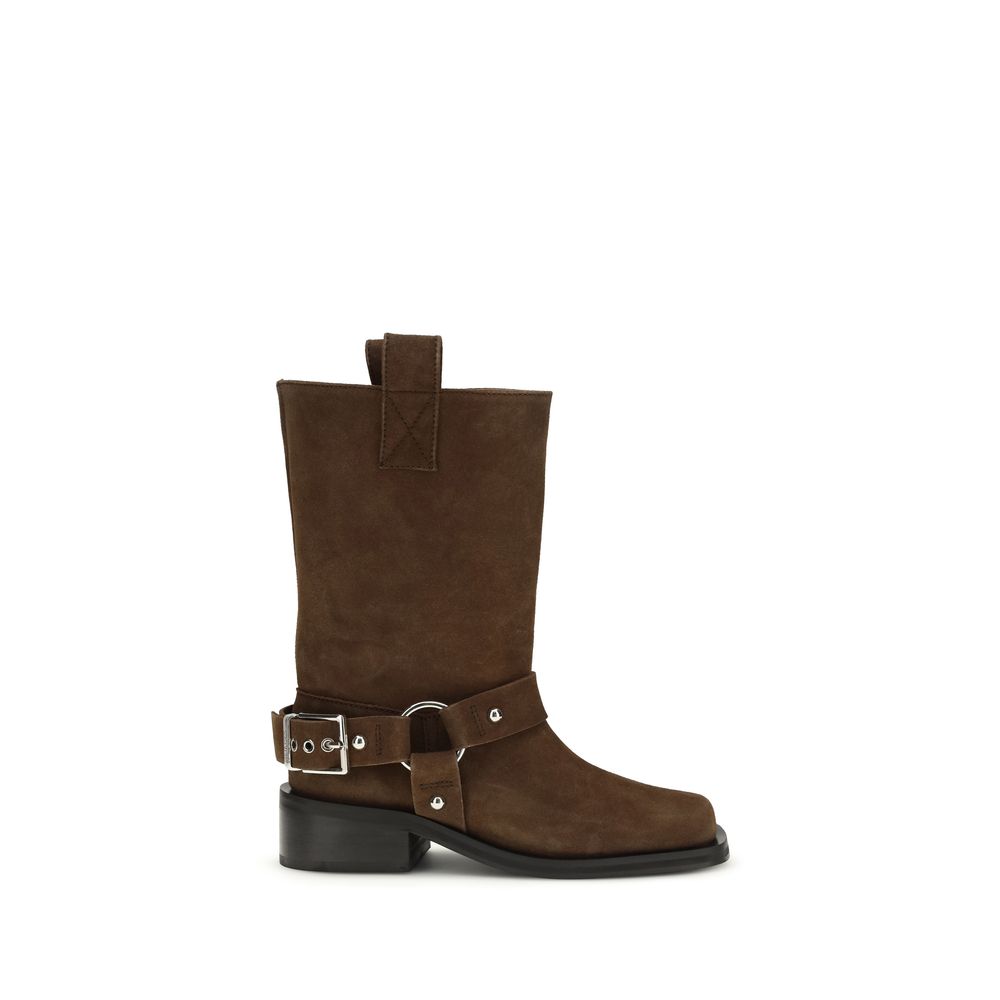 Ganni Brown Recycled Leather Lace-Up Boots