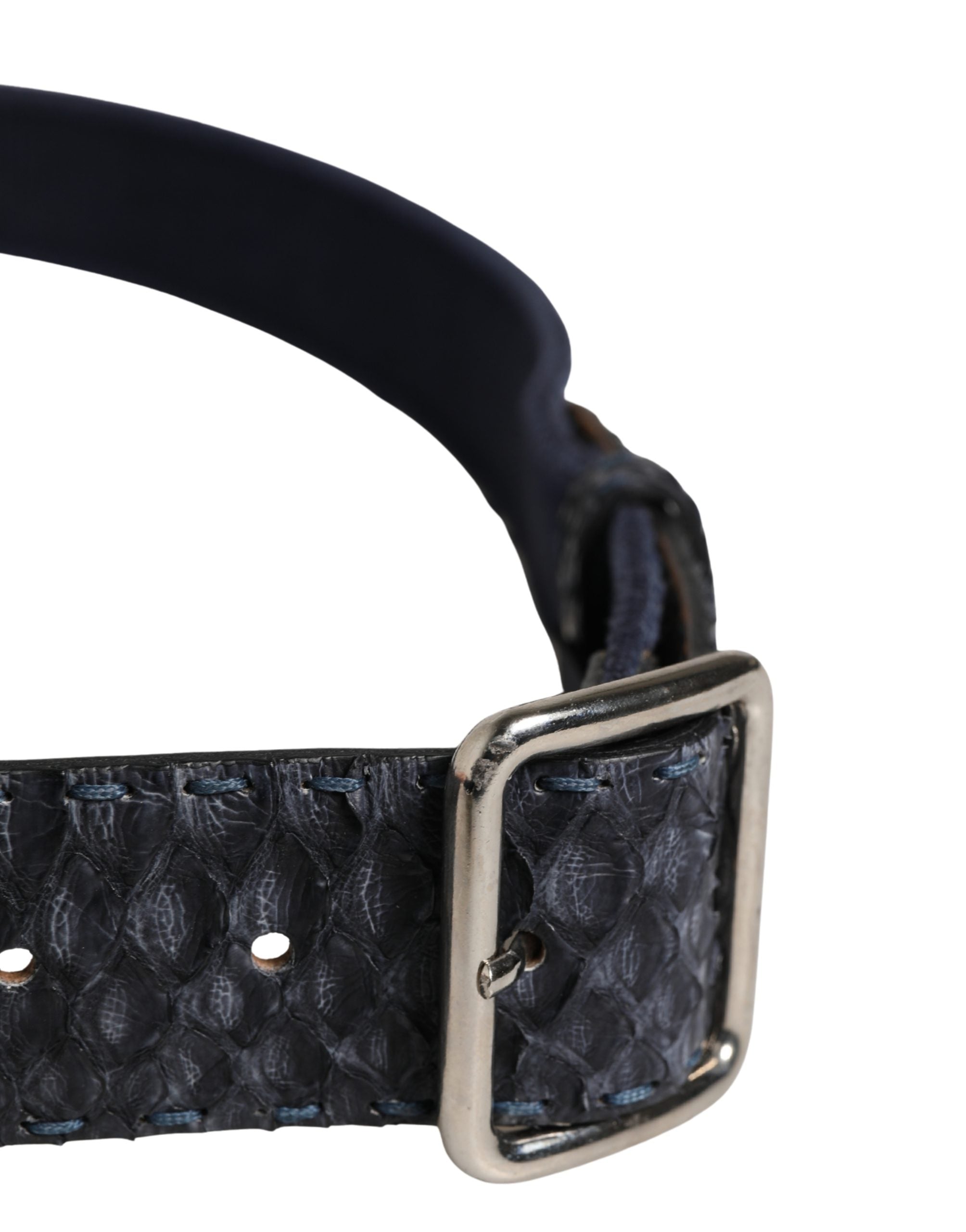 Ermanno Scervino Dark Blue Canvas Silver Metal Buckle Belt