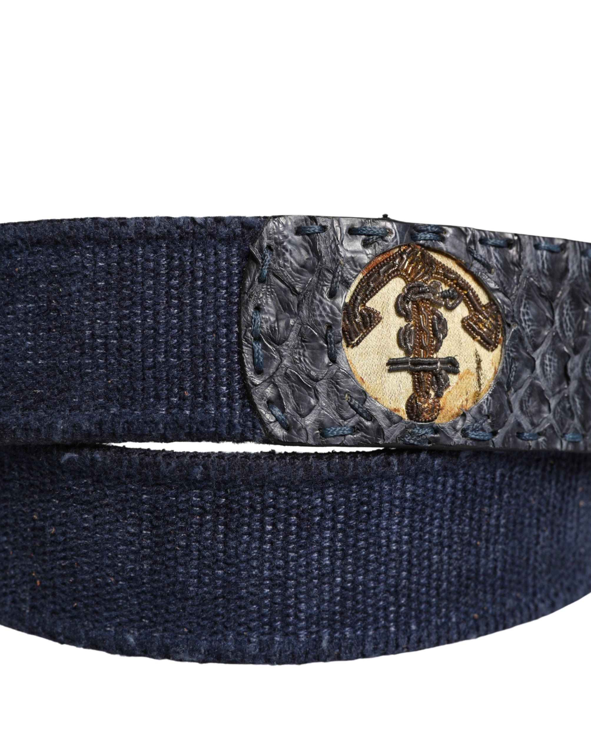 Ermanno Scervino Dark Blue Canvas Silver Metal Buckle Belt
