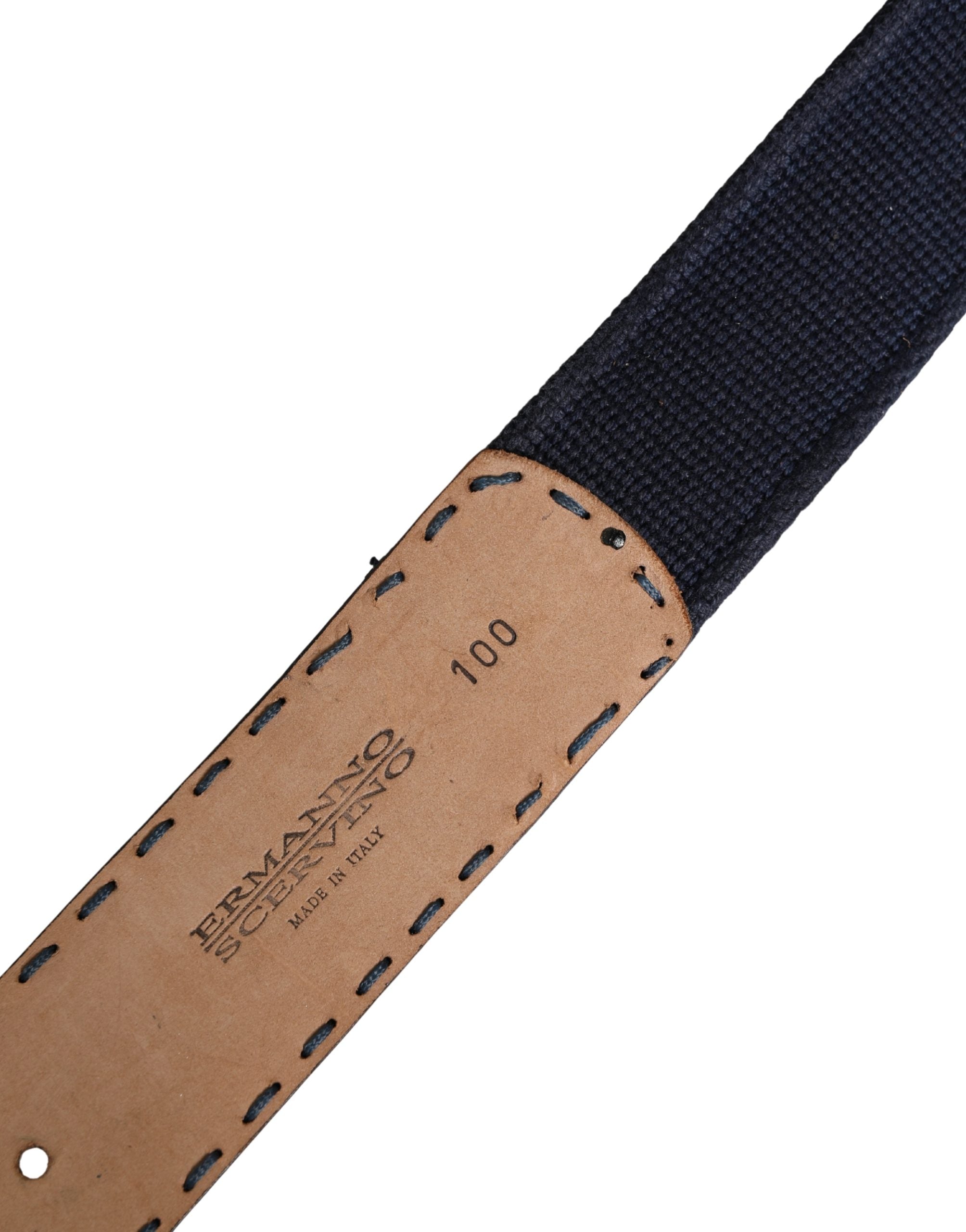 Ermanno Scervino Dark Blue Canvas Silver Metal Buckle Belt