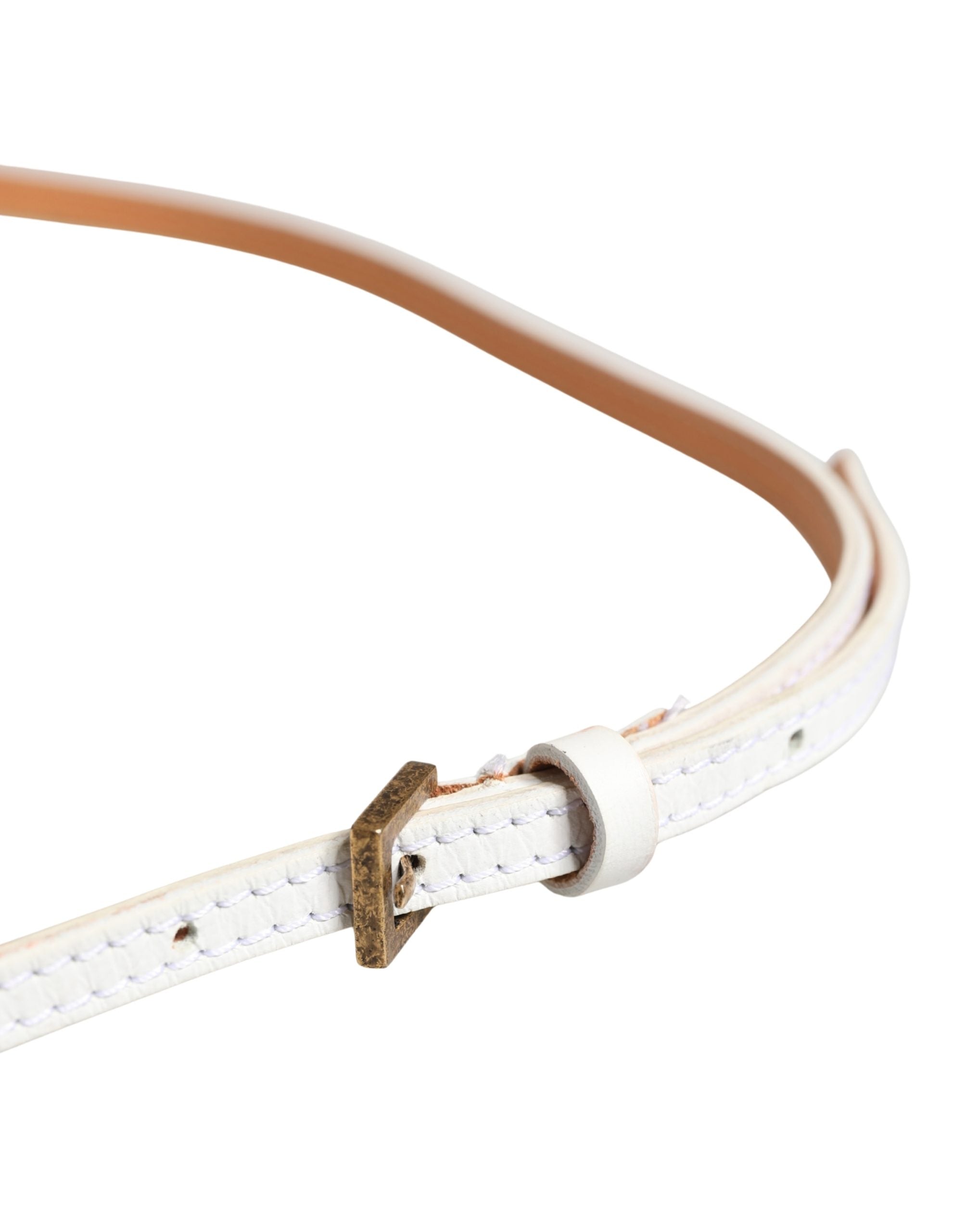 Ermanno Scervino White Leather Skinny Gold Metal Buckle Belt