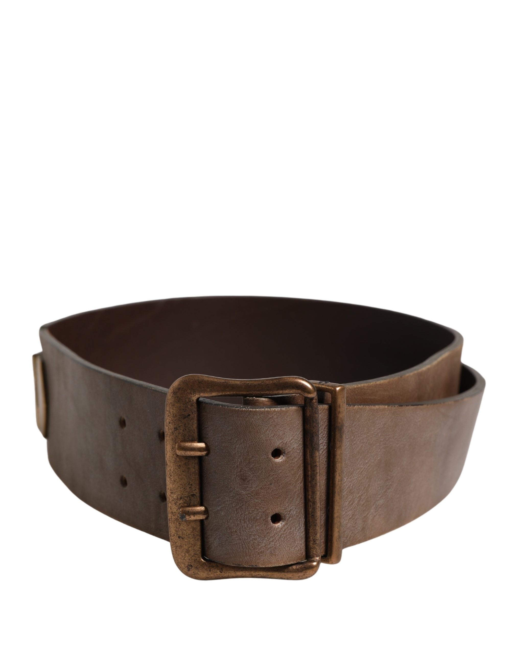 Ermanno Scervino Brown Leather Wide Gold Metal Buckle Belt