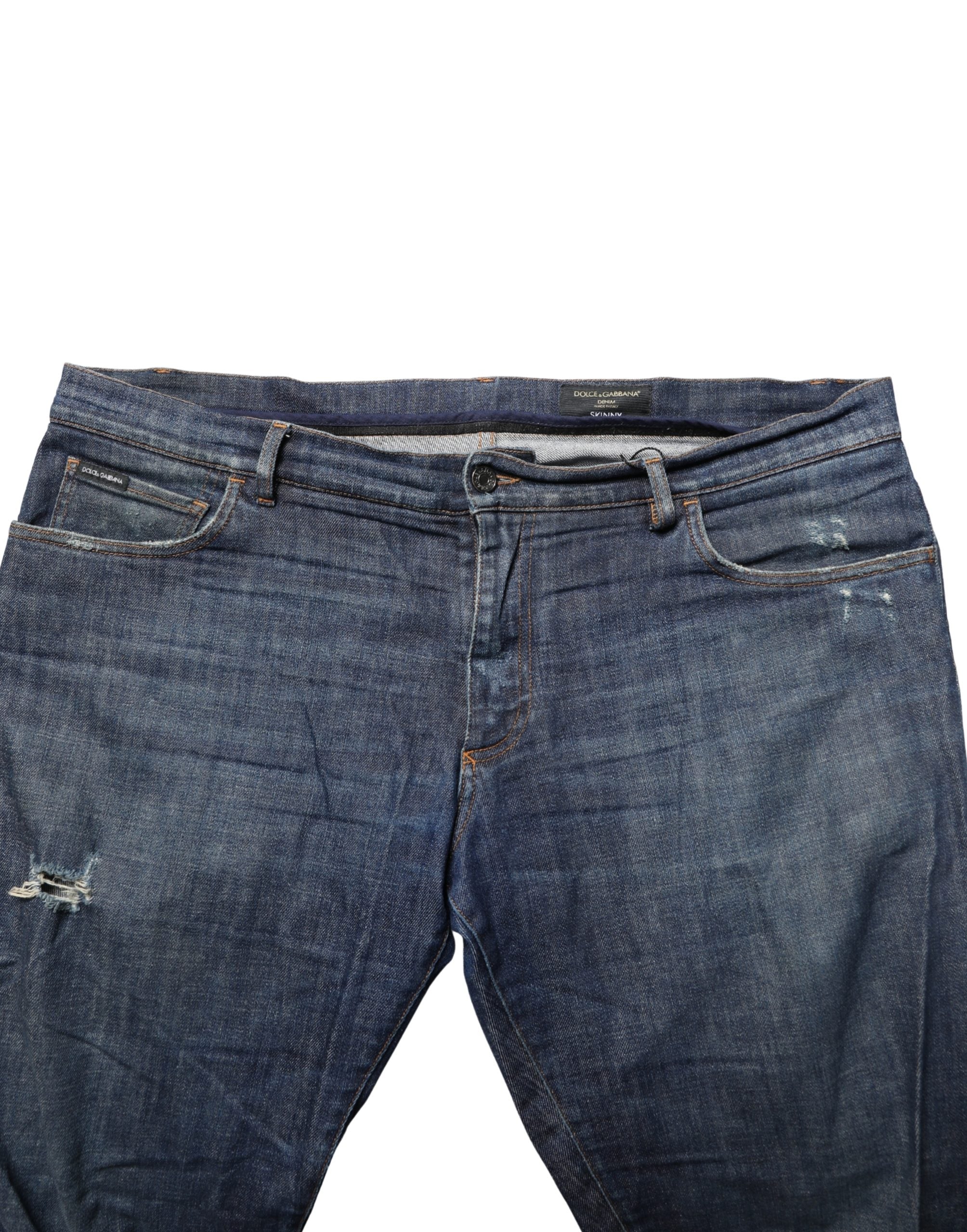 Dolce & Gabbana Dark Blue Washed Skinny Cotton Denim Jeans