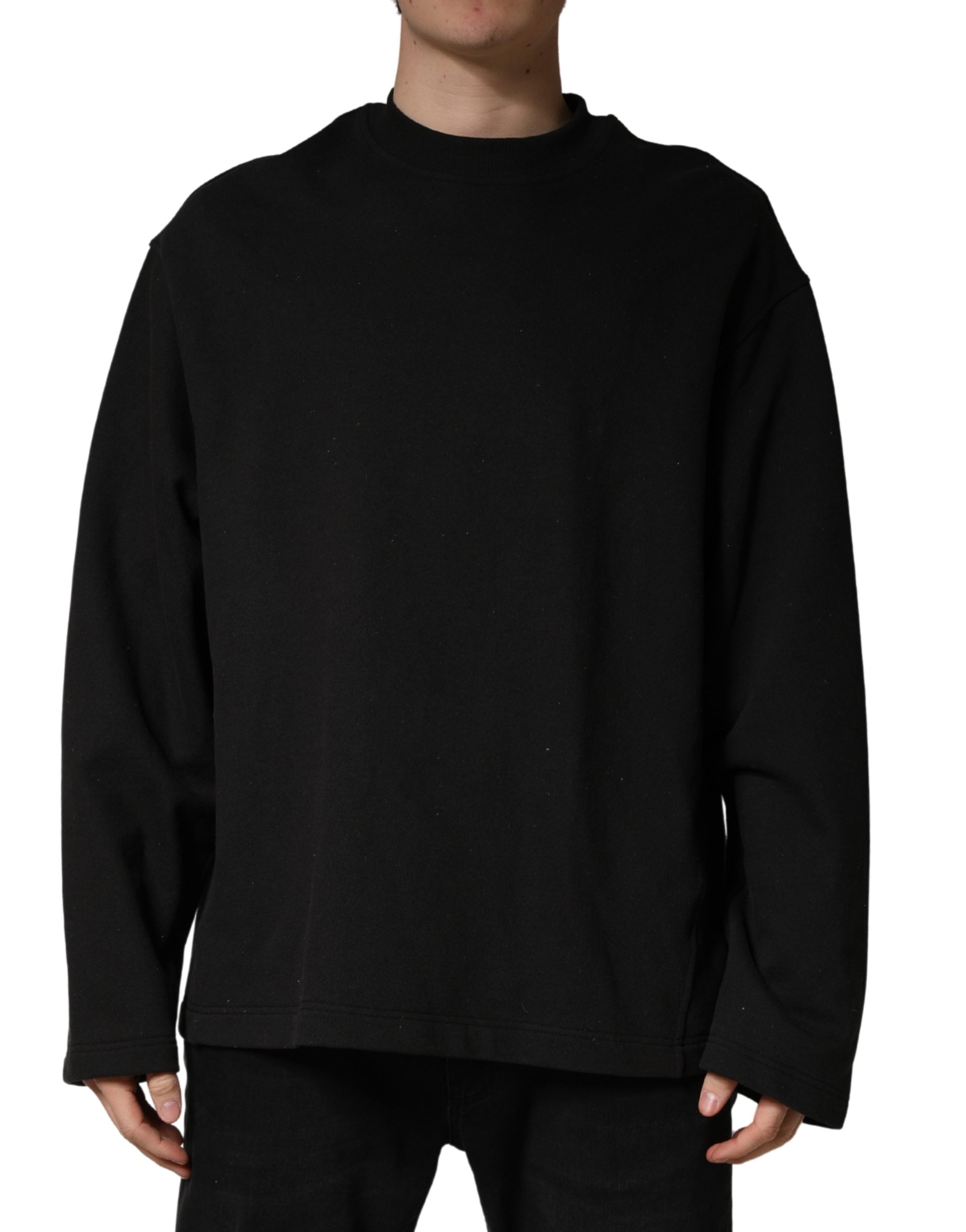 Dolce & Gabbana Black Cotton Crew Neck Sweatshirt Sweater