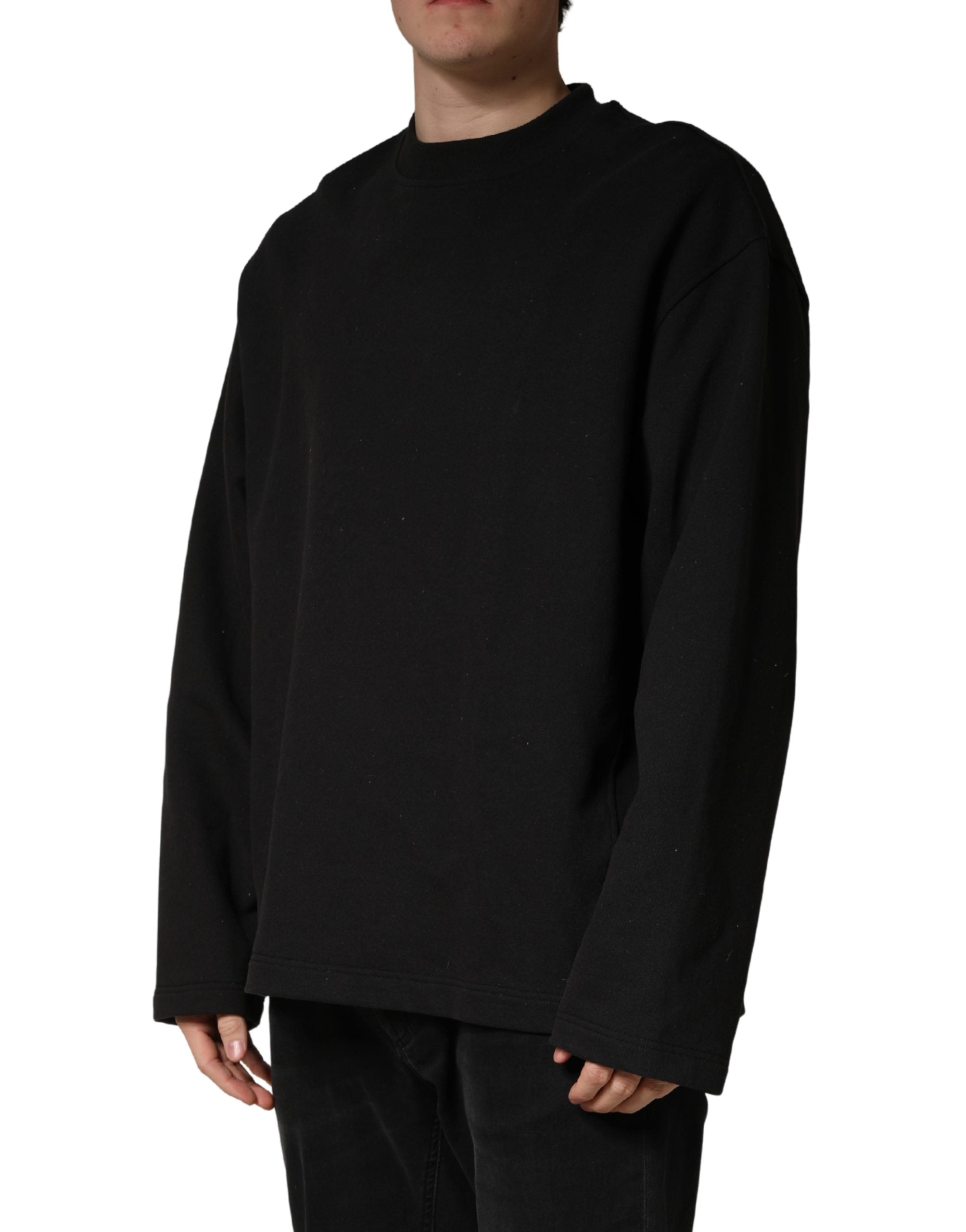 Dolce & Gabbana Black Cotton Crew Neck Sweatshirt Sweater