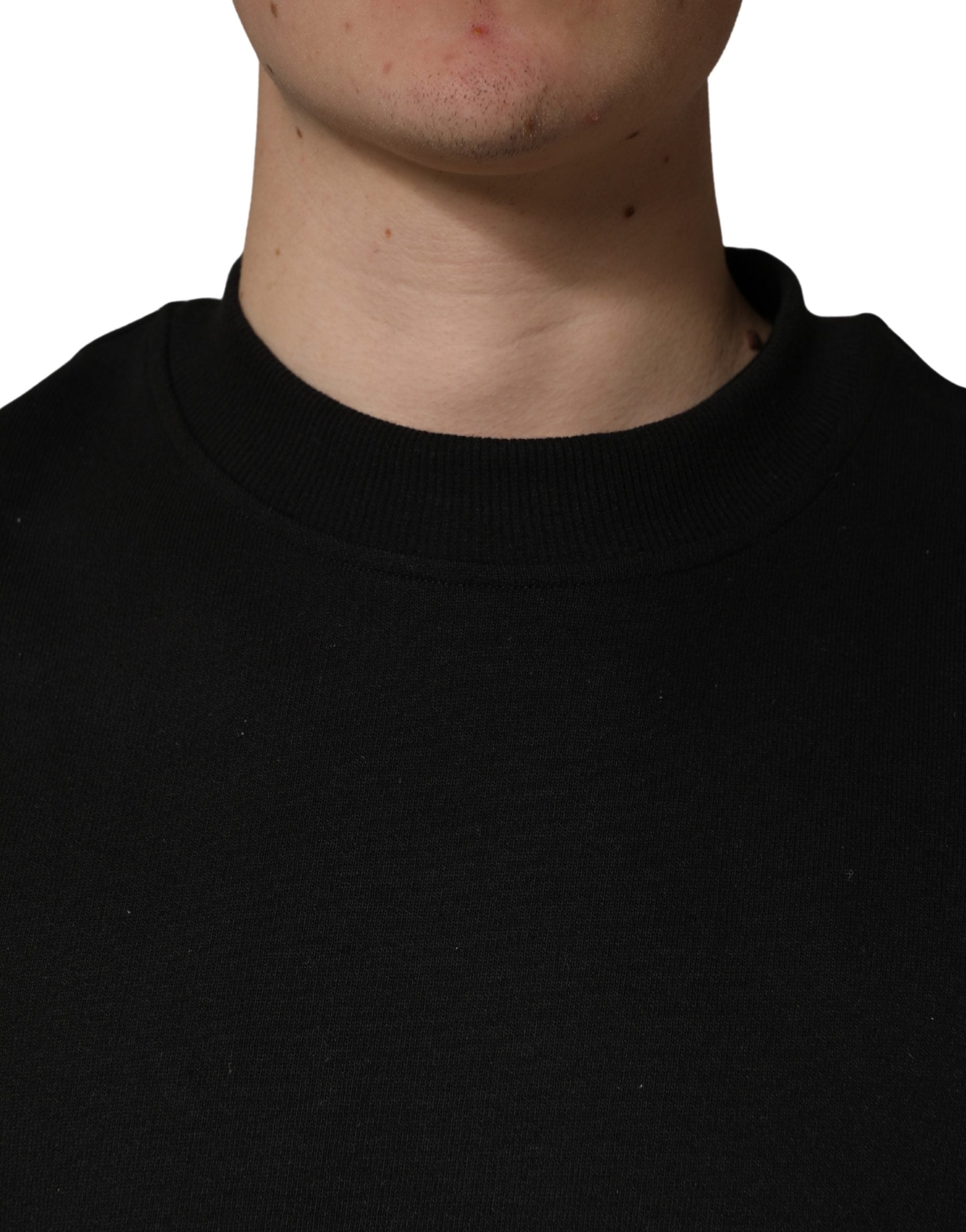 Dolce & Gabbana Black Cotton Crew Neck Sweatshirt Sweater