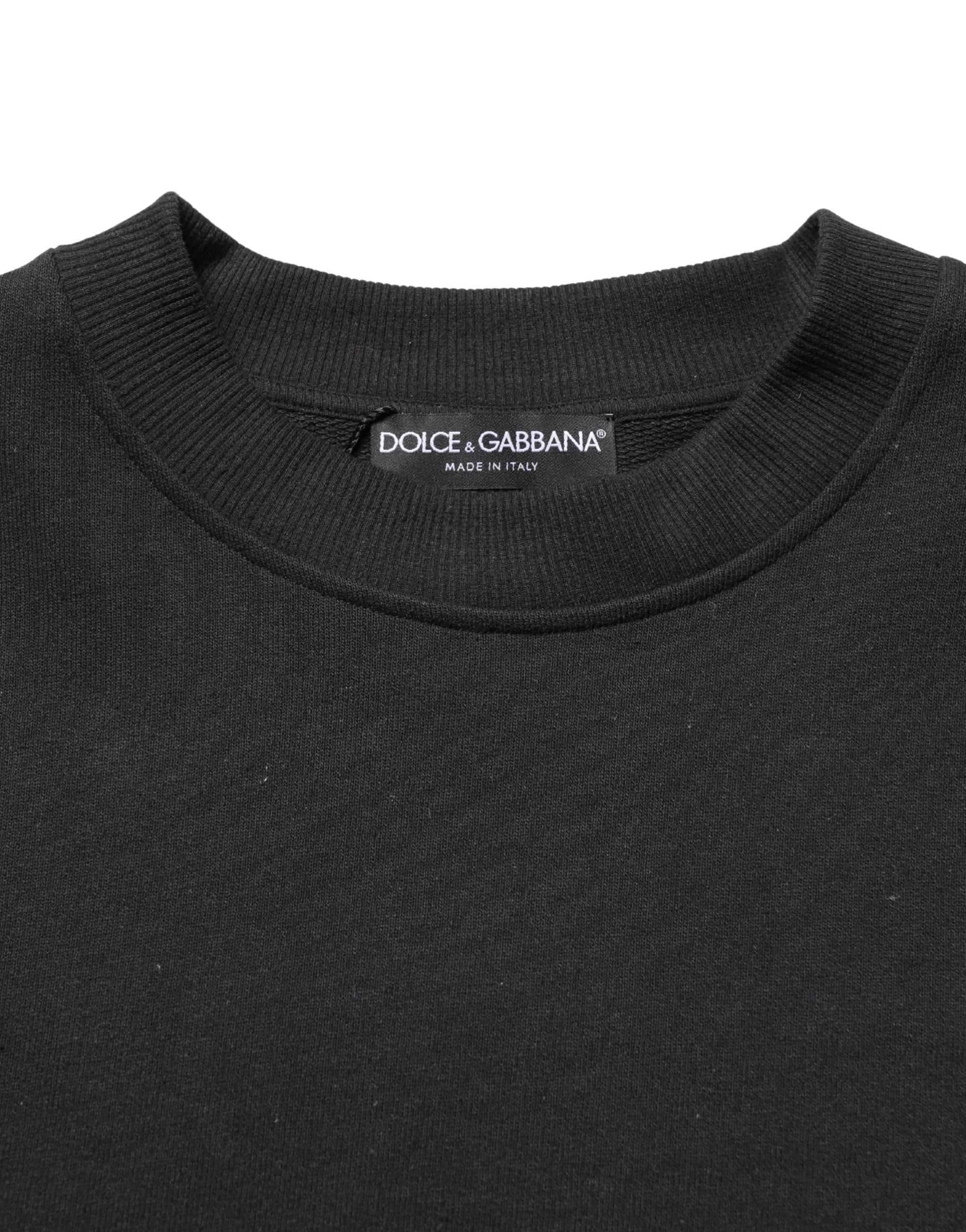 Dolce & Gabbana Black Cotton Crew Neck Sweatshirt Sweater
