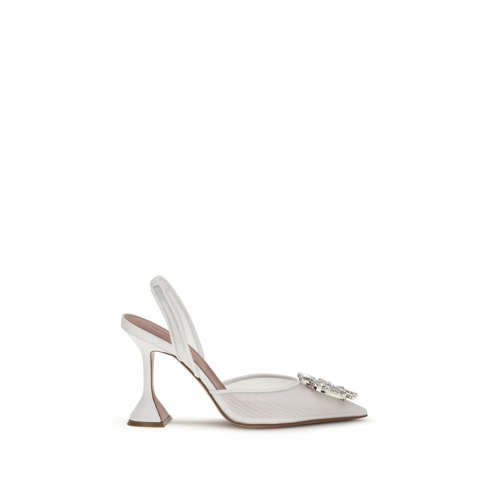 Amina Muaddi White Polyester High Heel Pumps
