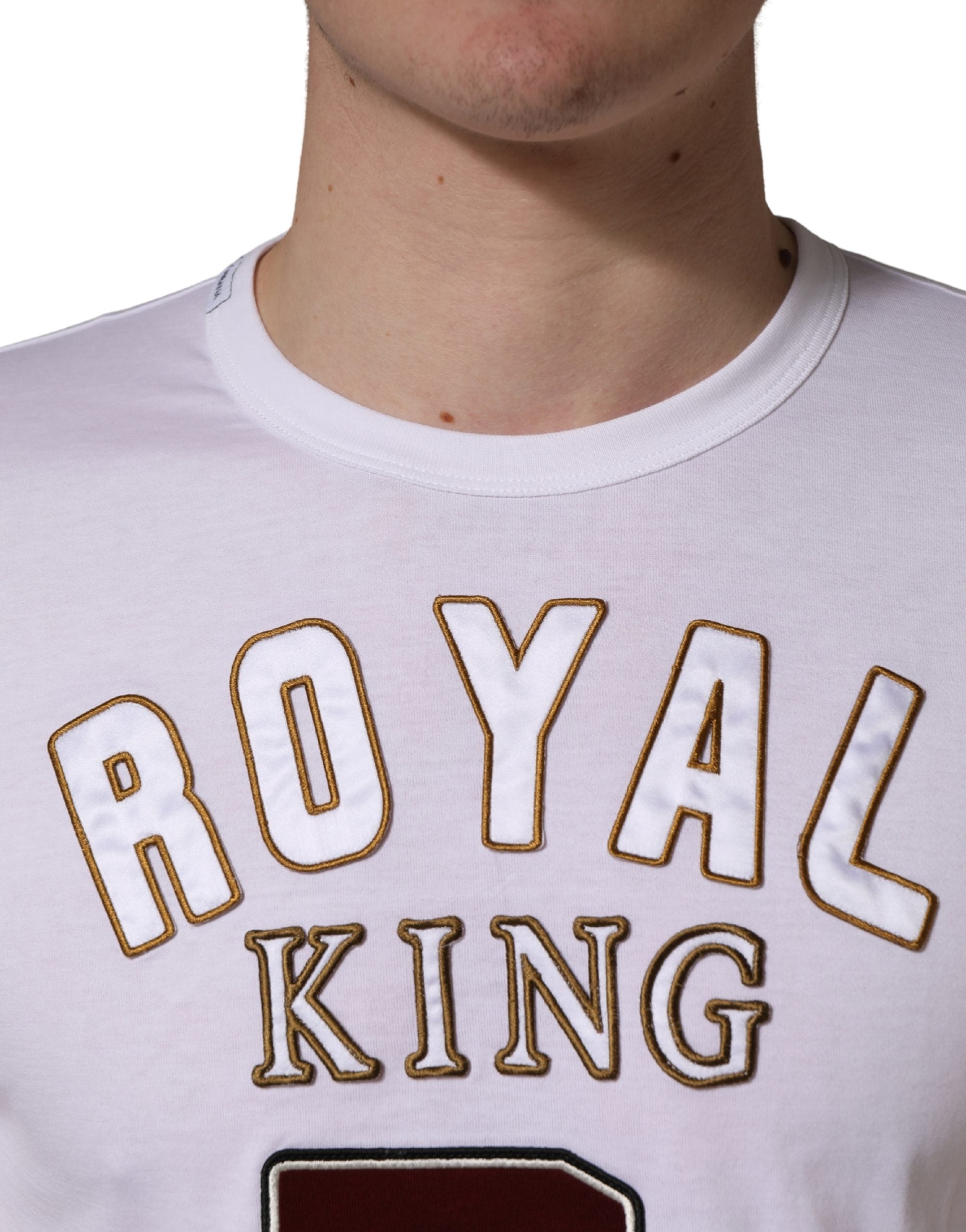 Dolce & Gabbana White DG King Royal Crew Neck Cotton T-shirt