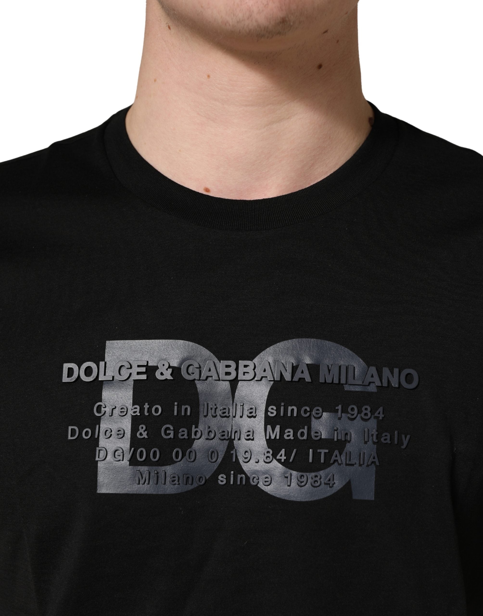 Dolce & Gabbana Black Logo DG Print Cotton Crew Neck T-shirt