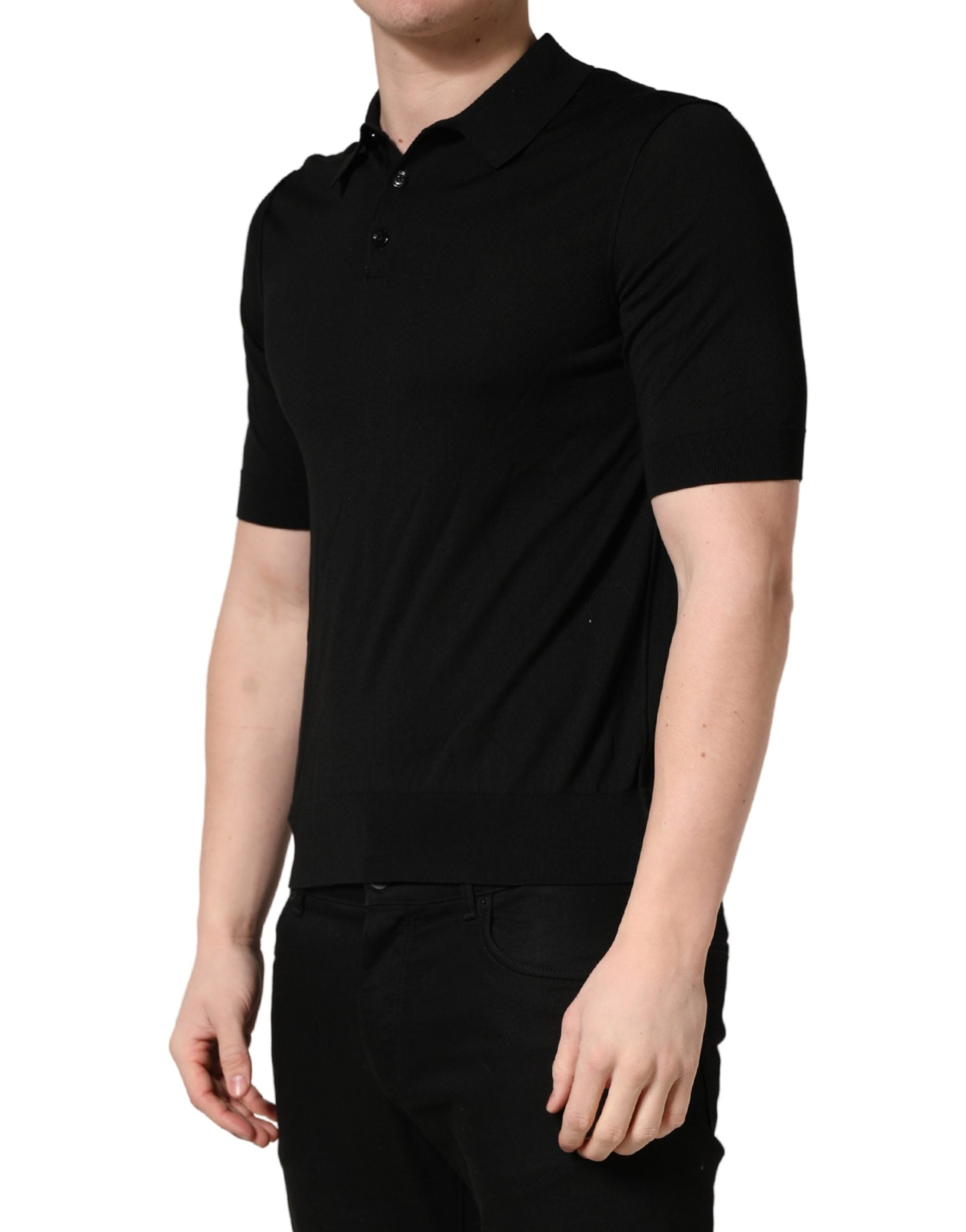 Dolce & Gabbana Black Wool Short Sleeves Men Polo T-shirt