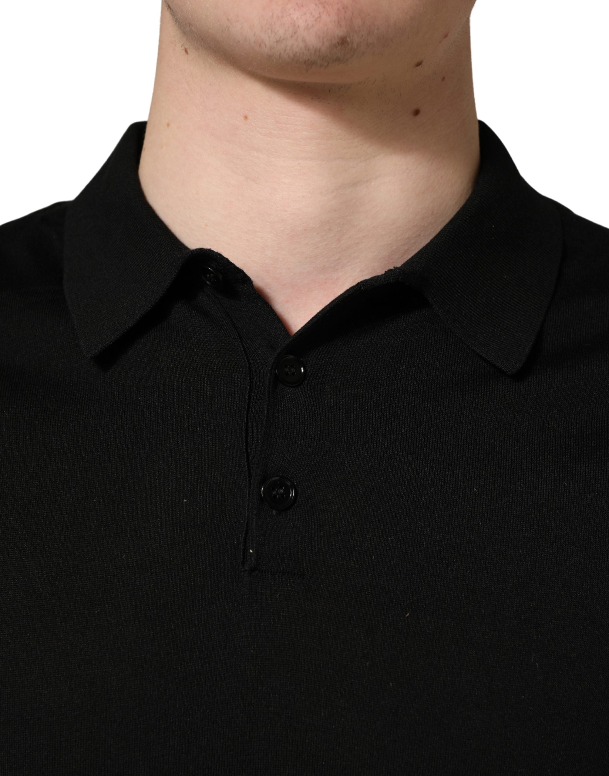 Dolce & Gabbana Black Wool Short Sleeves Men Polo T-shirt