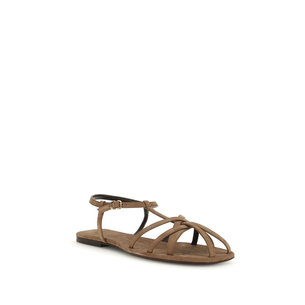 Herbert Levine Brown Calf Leather Bos Taurus Flat Sandals