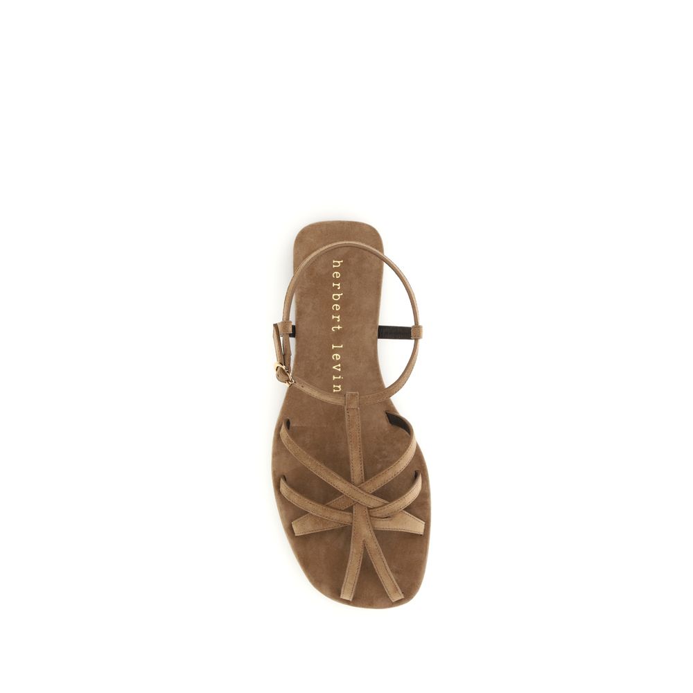 Herbert Levine Brown Calf Leather Bos Taurus Flat Sandals