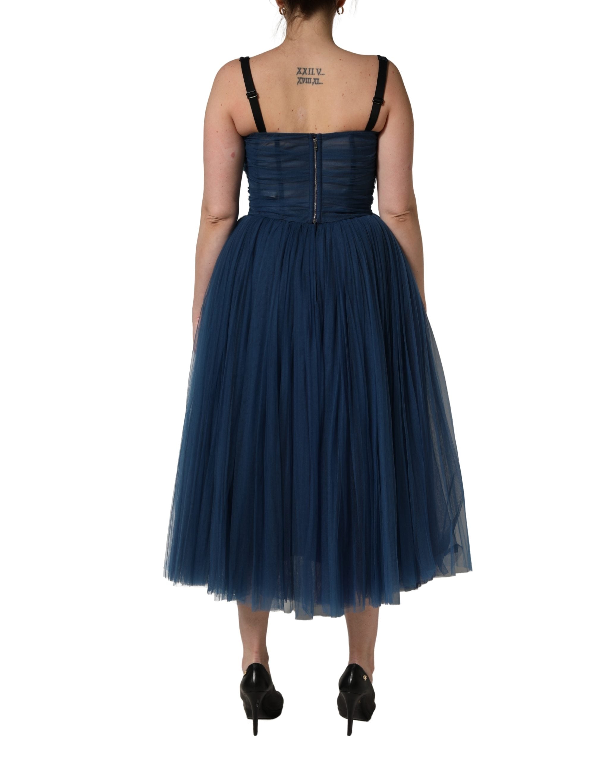 Dolce & Gabbana Blue Tulle Midi A-line Sleeveless Dress