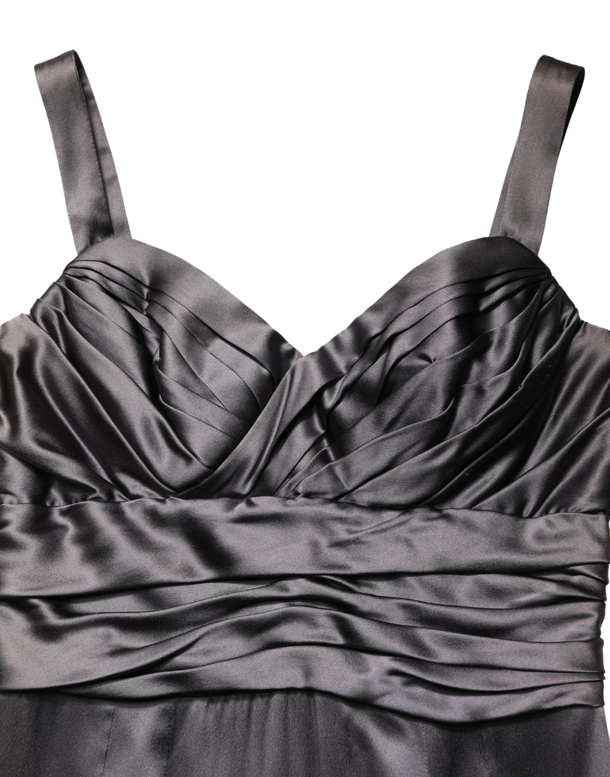 Dolce & Gabbana Black Satin Sleeveless Sweetheart Dress