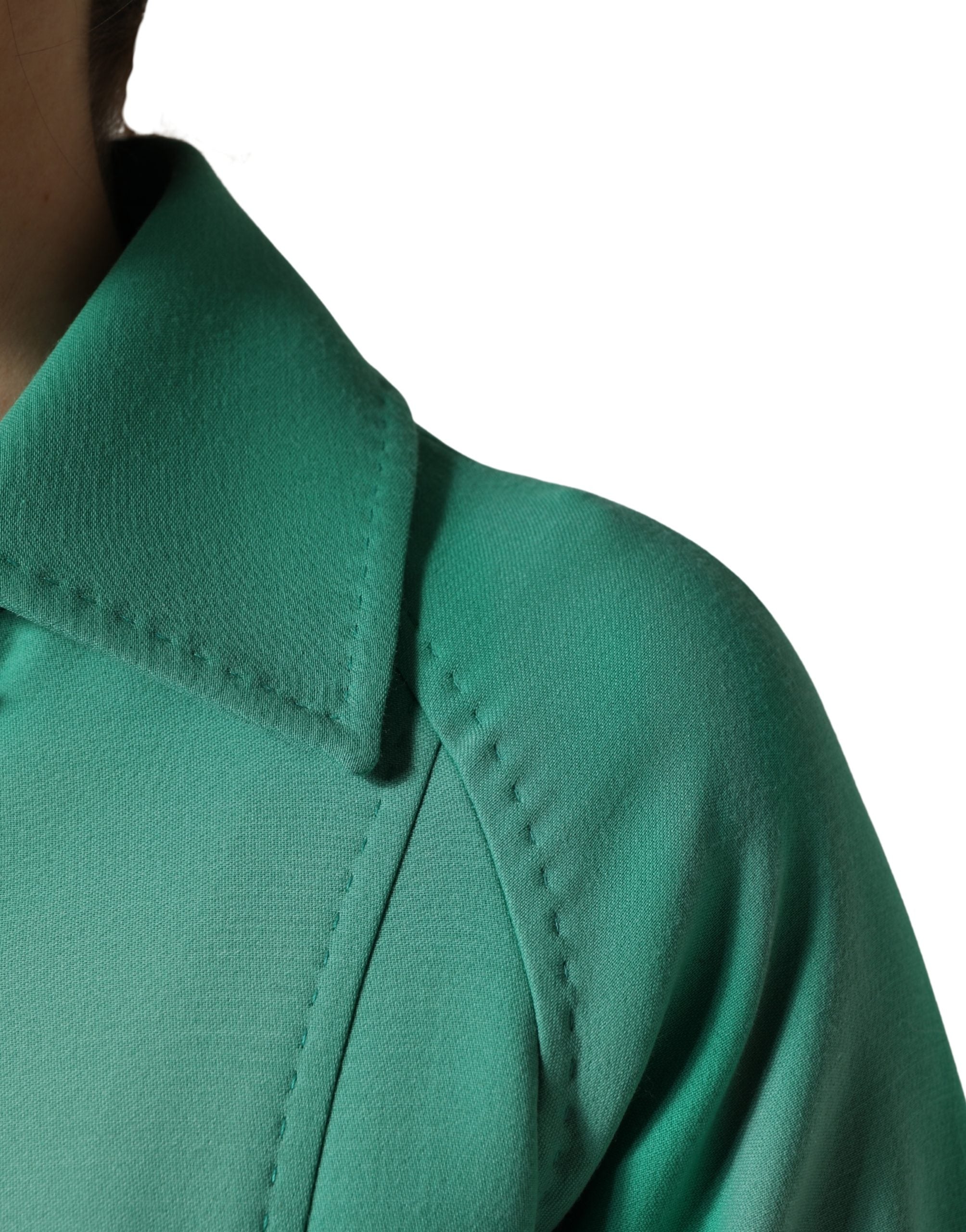 Dolce & Gabbana Green Buttoned Down Belt Trench Coat Jacket
