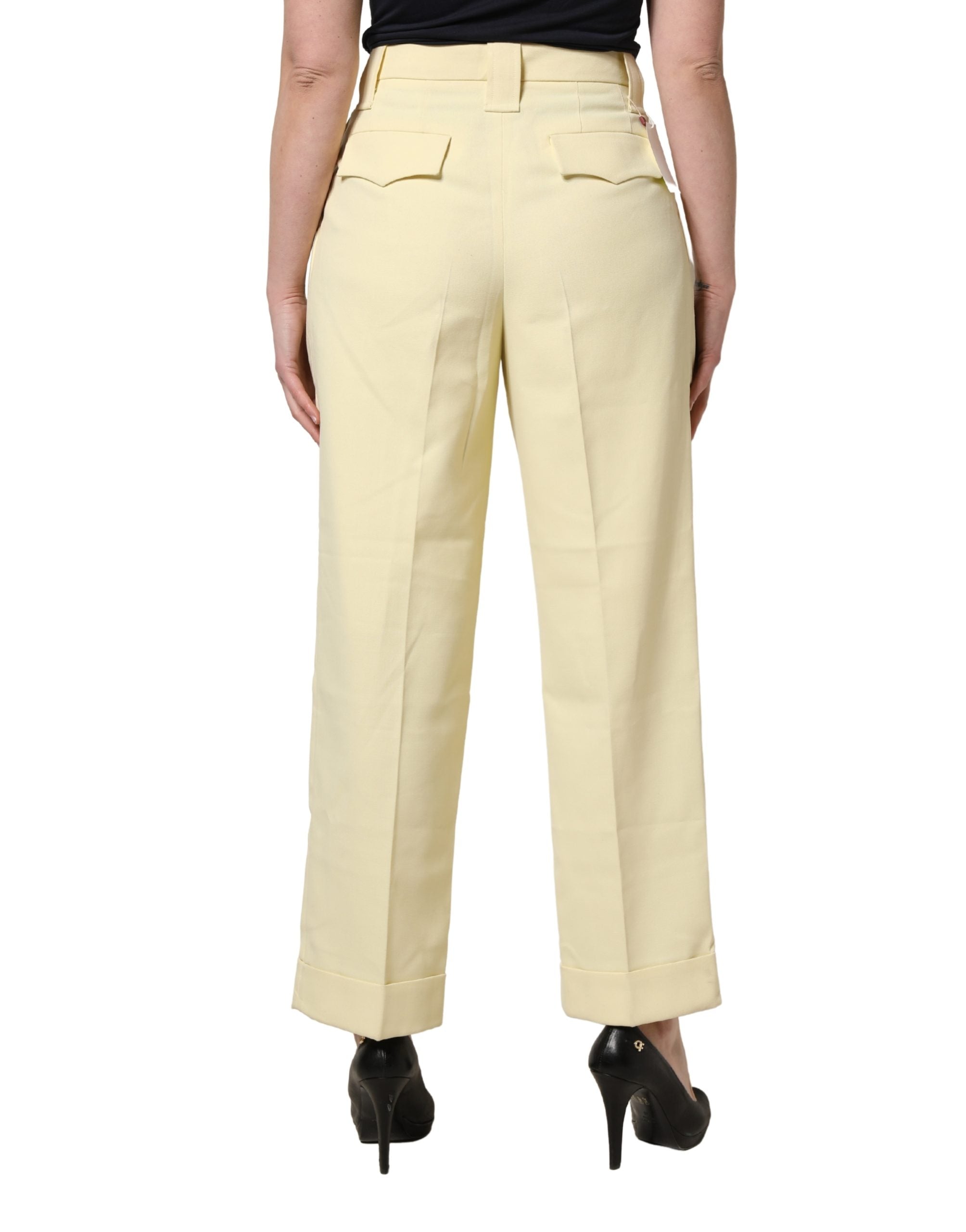 Ganni Yellow High Waisted Straight Pleated Trouser Pants