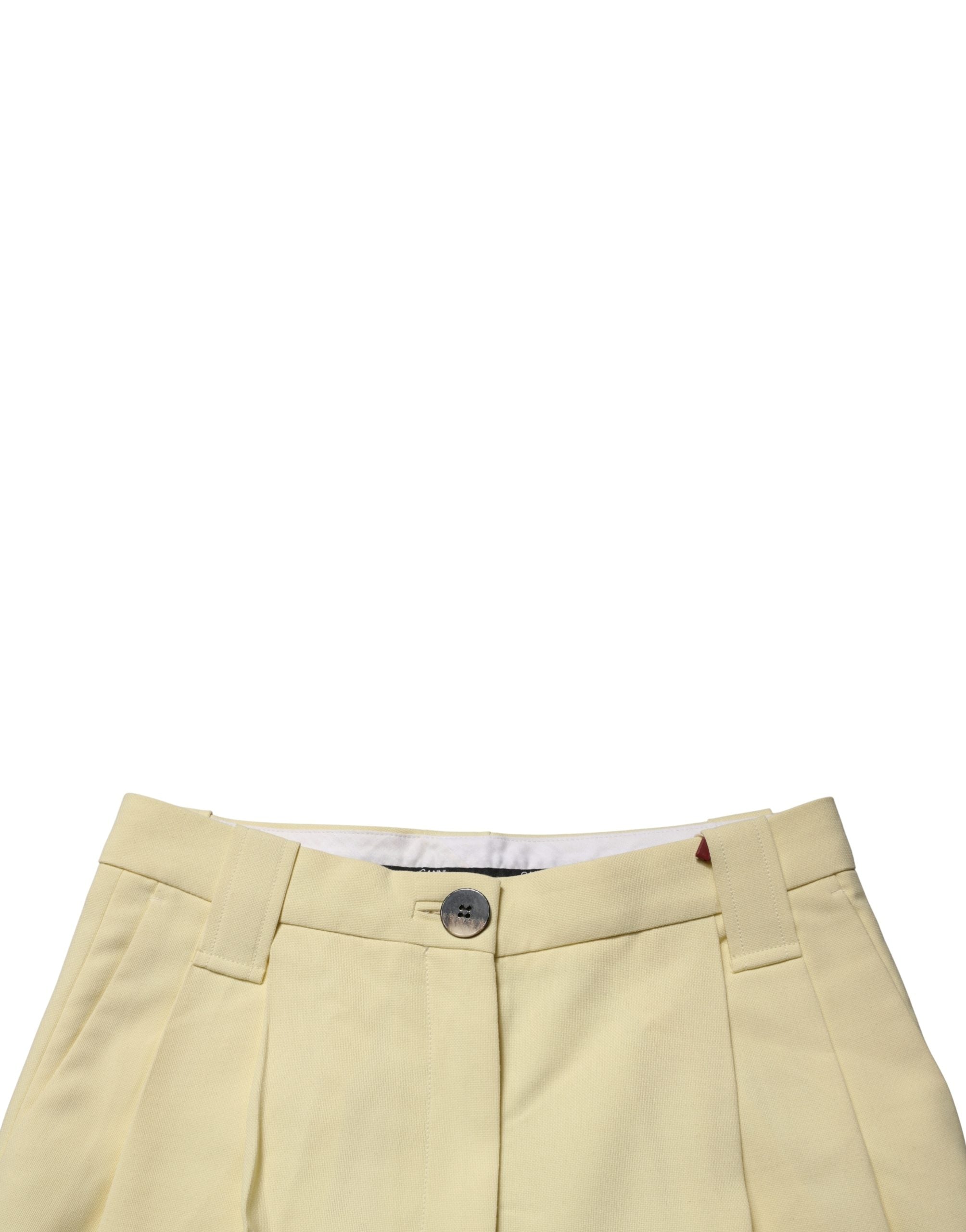 Ganni Yellow High Waisted Straight Pleated Trouser Pants