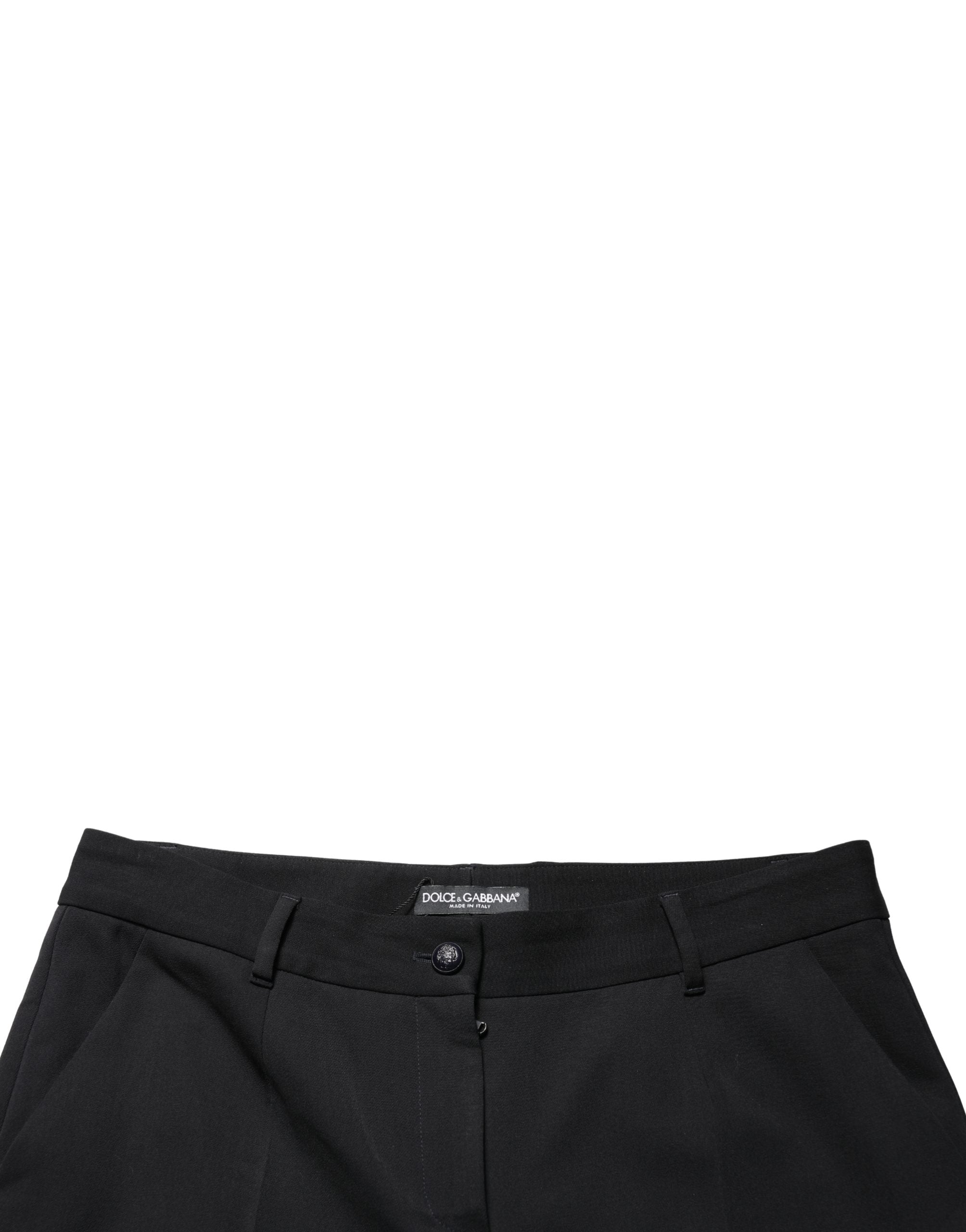 Dolce & Gabbana Black Wool High Waist Cropped Tapered Pants