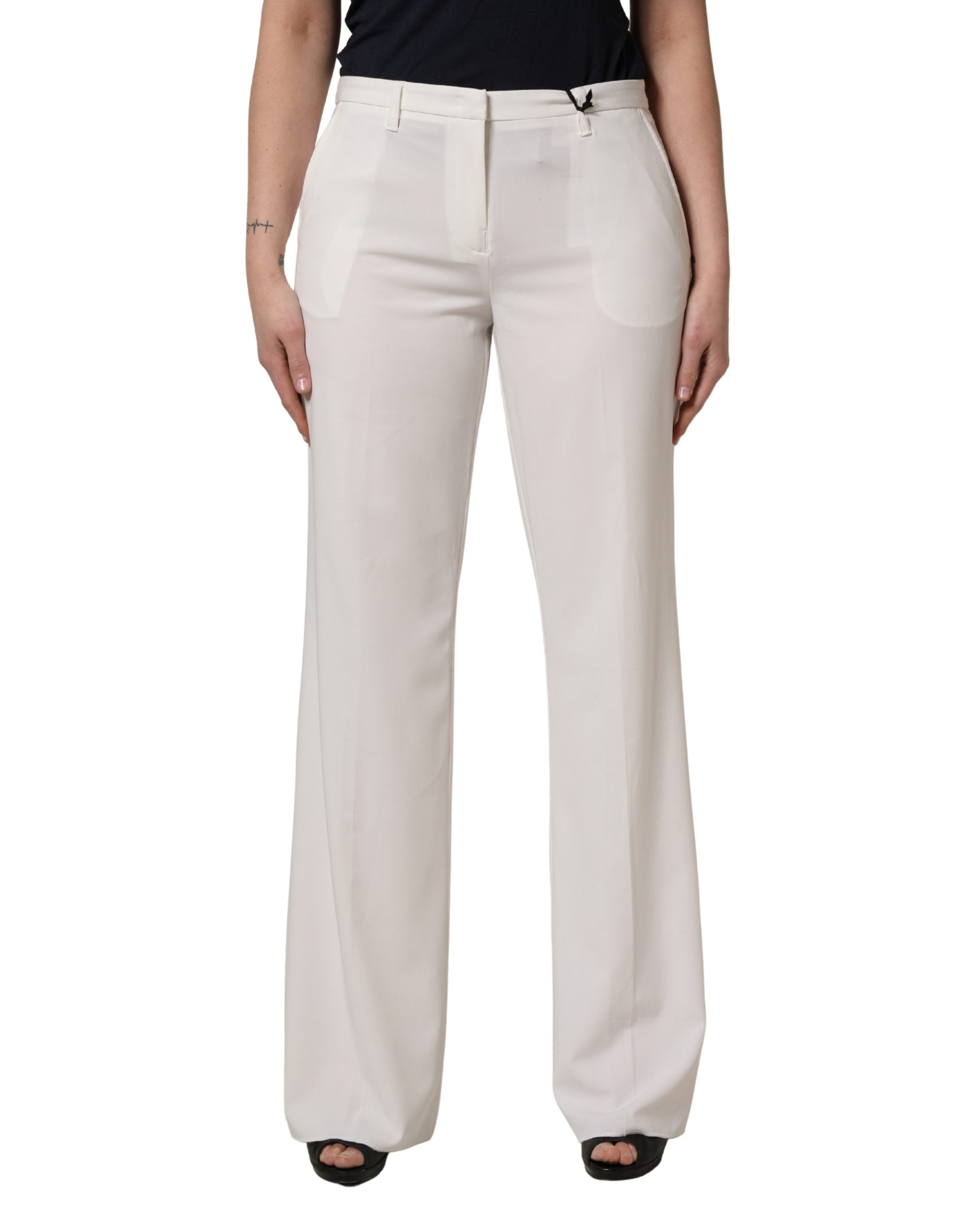 Twinset White Mid Waisted Wide Leg Chino Women Trouser Pants