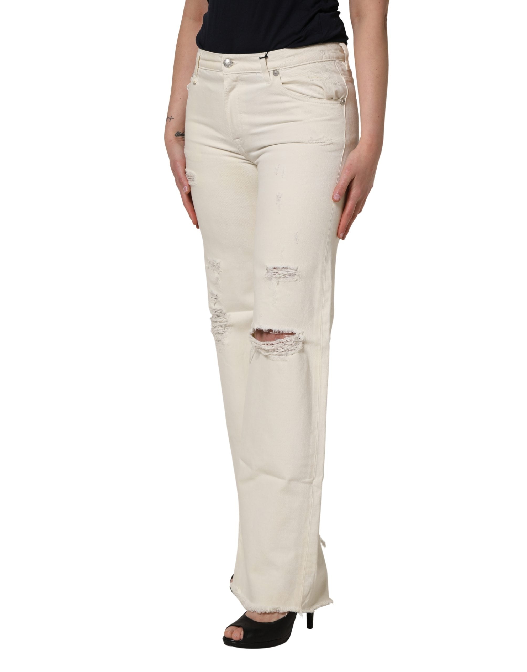 R13 Mid Waisted Bootcut Tattered Denim Trouser Jeans
