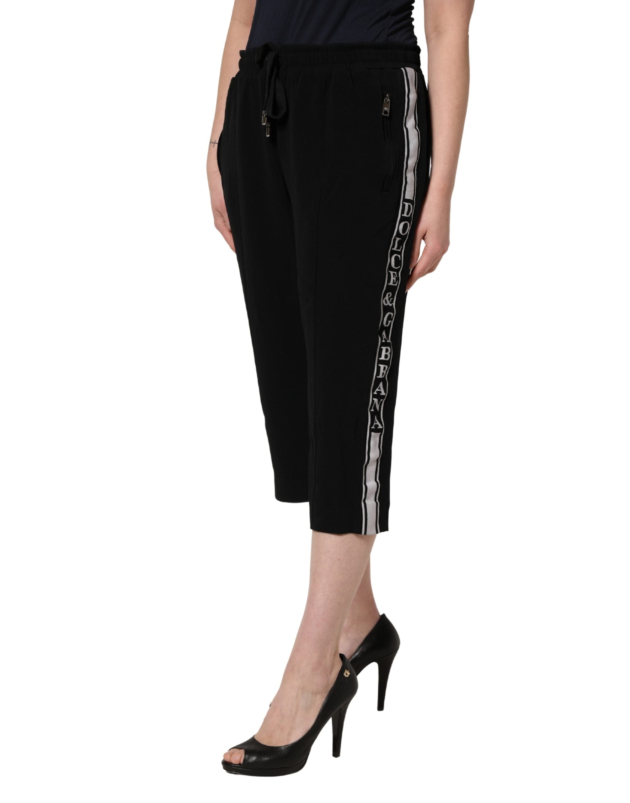 Dolce & Gabbana Black Viscose Mid Waist Cropped Women Pants