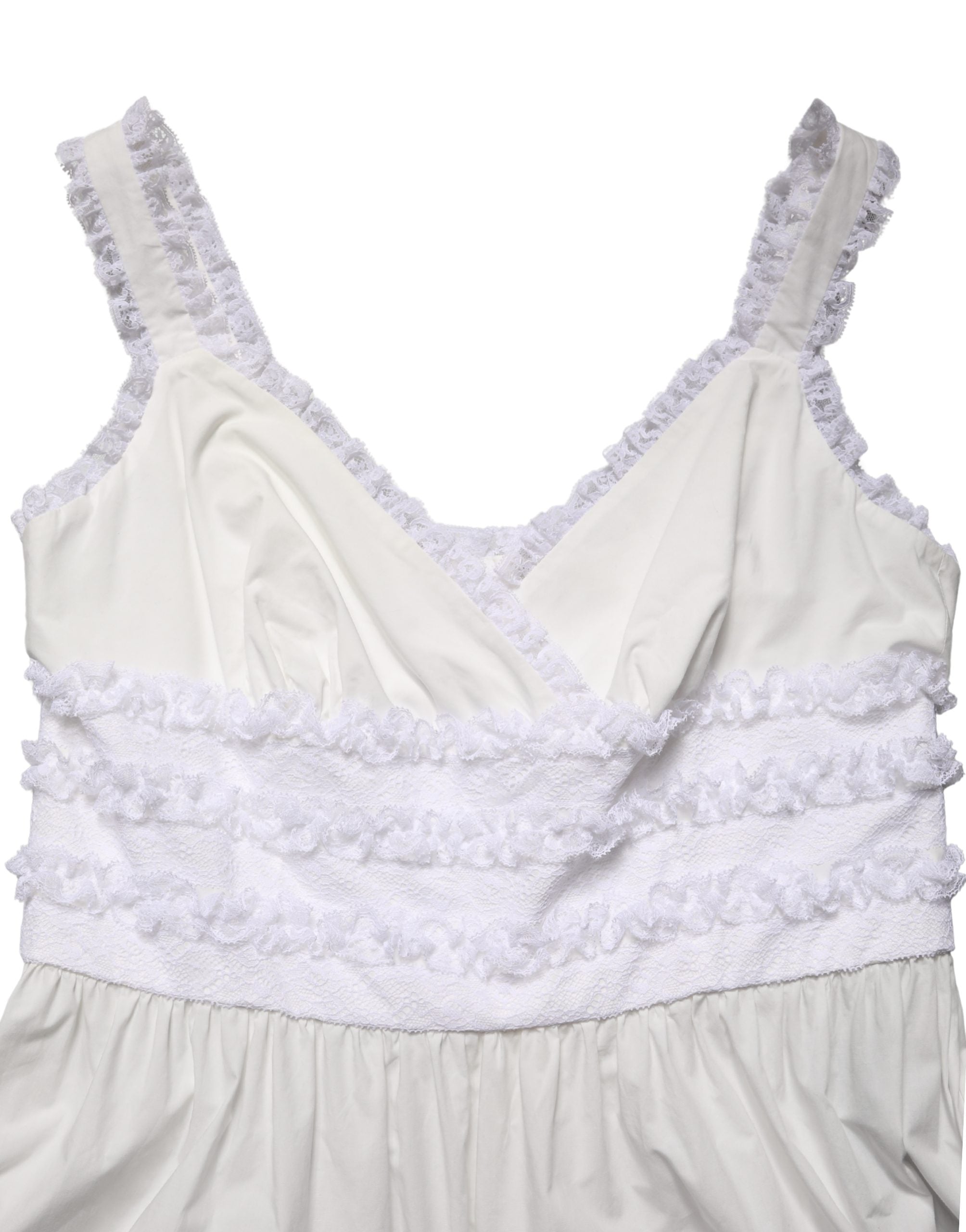 Dolce & Gabbana White Cotton Sleeveless Lace Maxi Dress