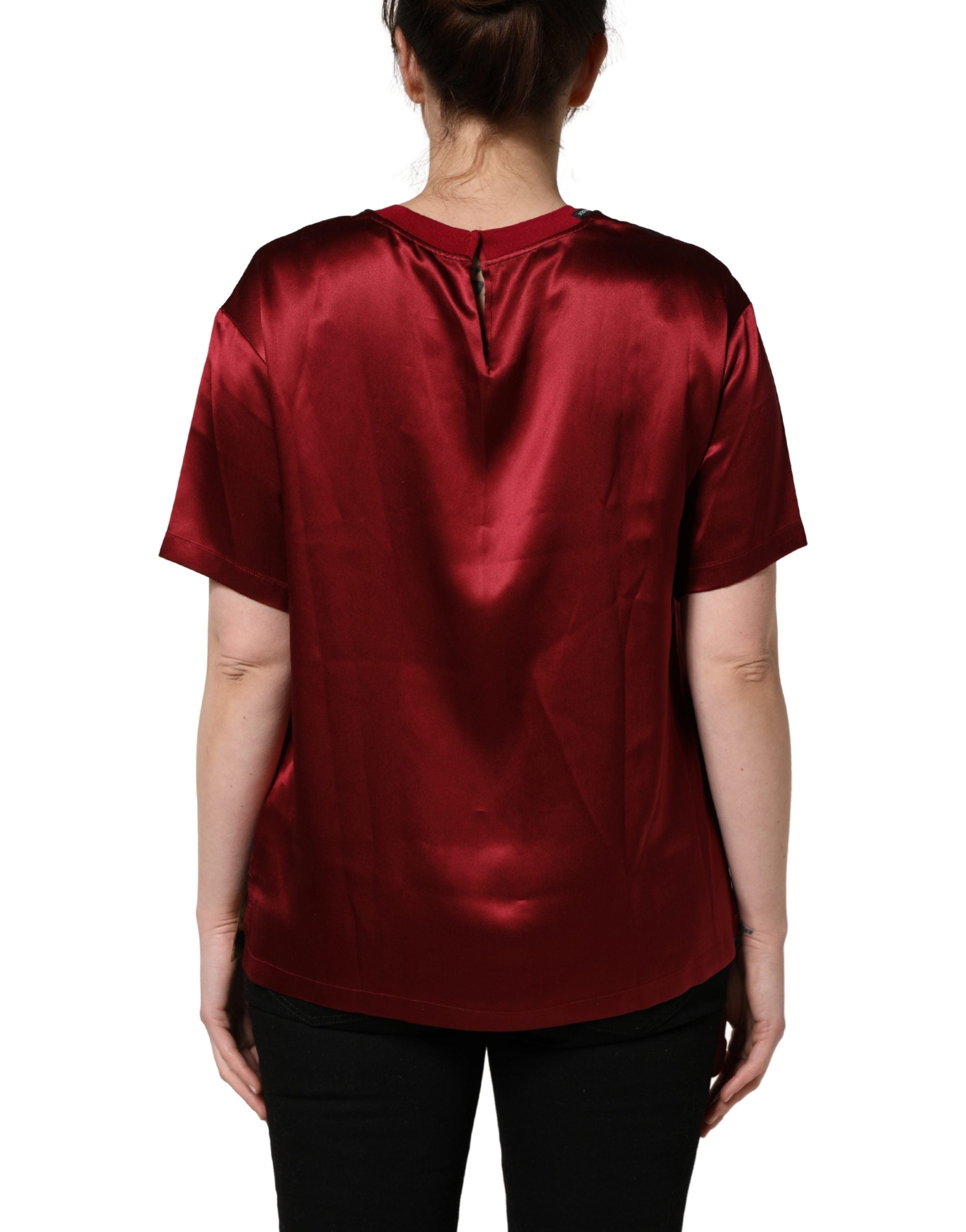 Dolce & Gabbana Maroon Royal Crown Dress Queen Painting Silk T-shirt